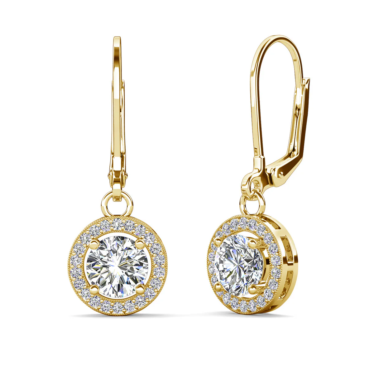 Juliana 18k White Gold Plated Halo Dangle Earrings with Round Cut Simulated Diamond Crystals - Image 12