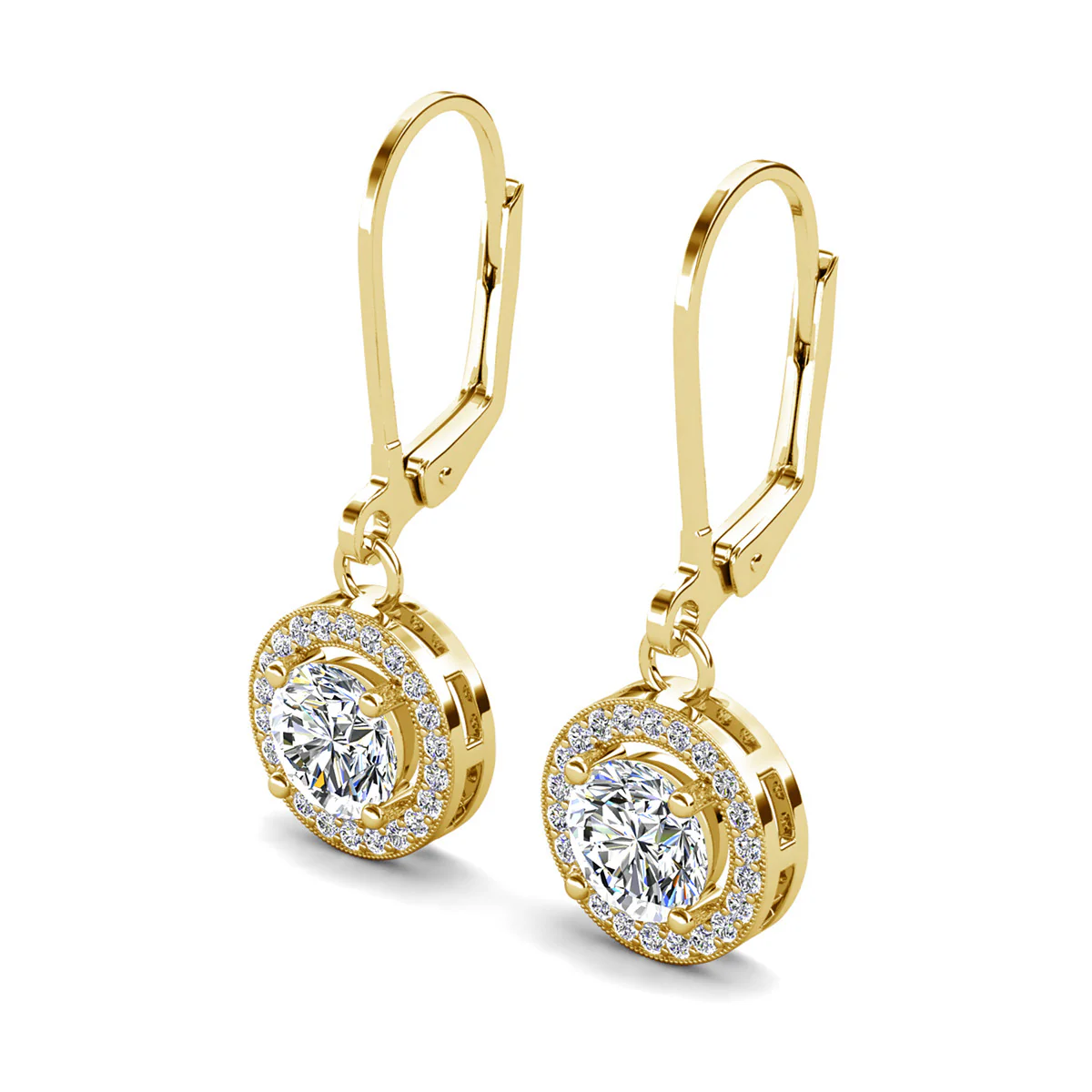 Juliana 18k White Gold Plated Halo Dangle Earrings with Round Cut Simulated Diamond Crystals - Image 14