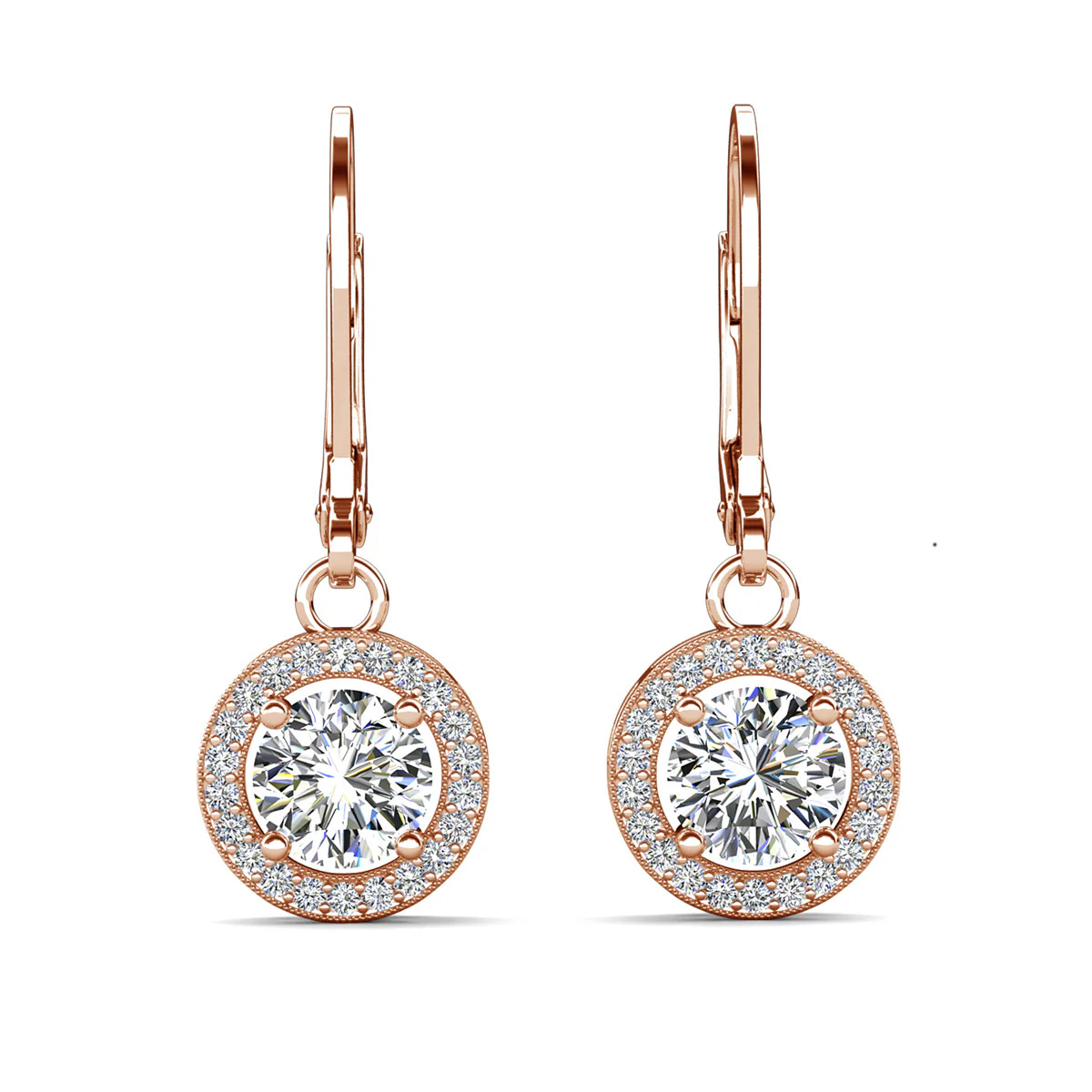Juliana 18k White Gold Plated Halo Dangle Earrings with Round Cut Simulated Diamond Crystals - Image 15