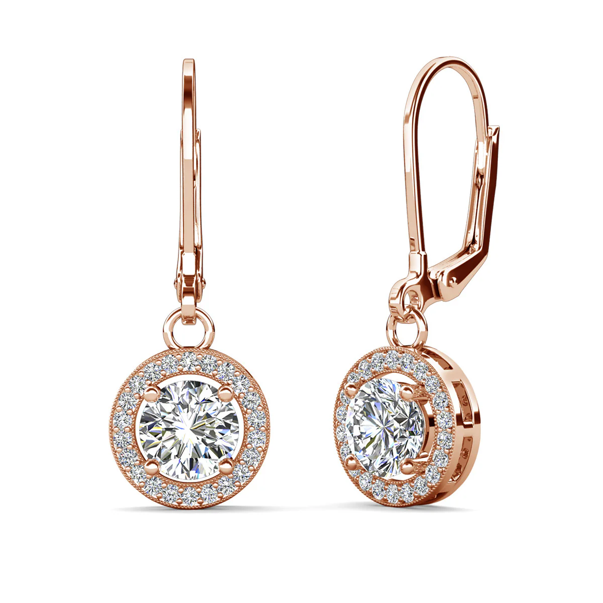 Juliana 18k White Gold Plated Halo Dangle Earrings with Round Cut Simulated Diamond Crystals - Image 17