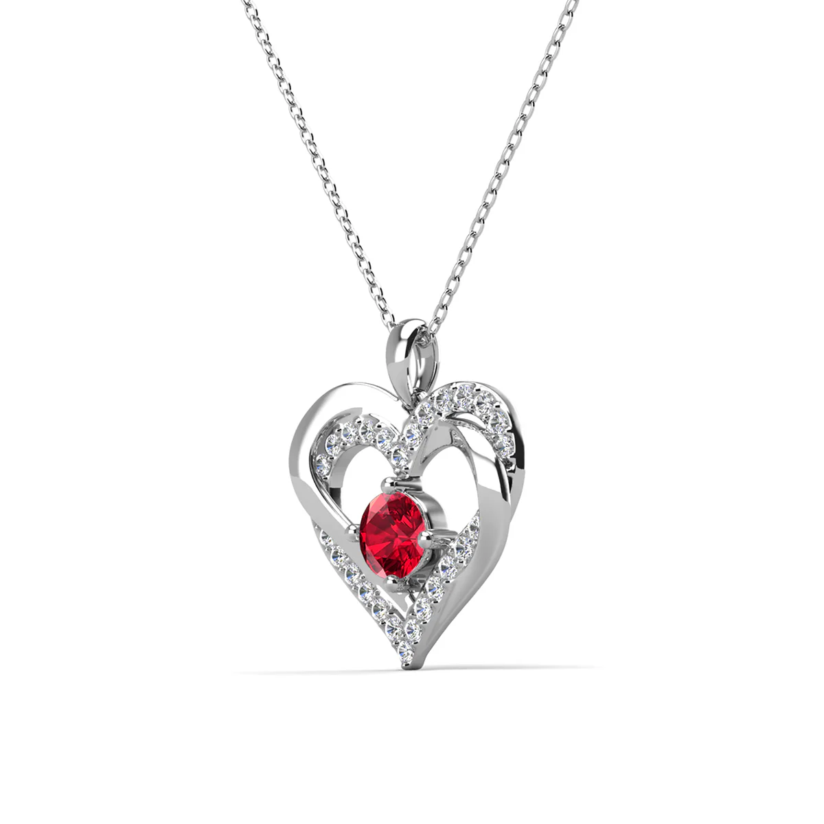 Forever July Birthstone 18k White Gold Plated Silver Double Heart Diamond Necklace with Swarovski Crystals - Image 4