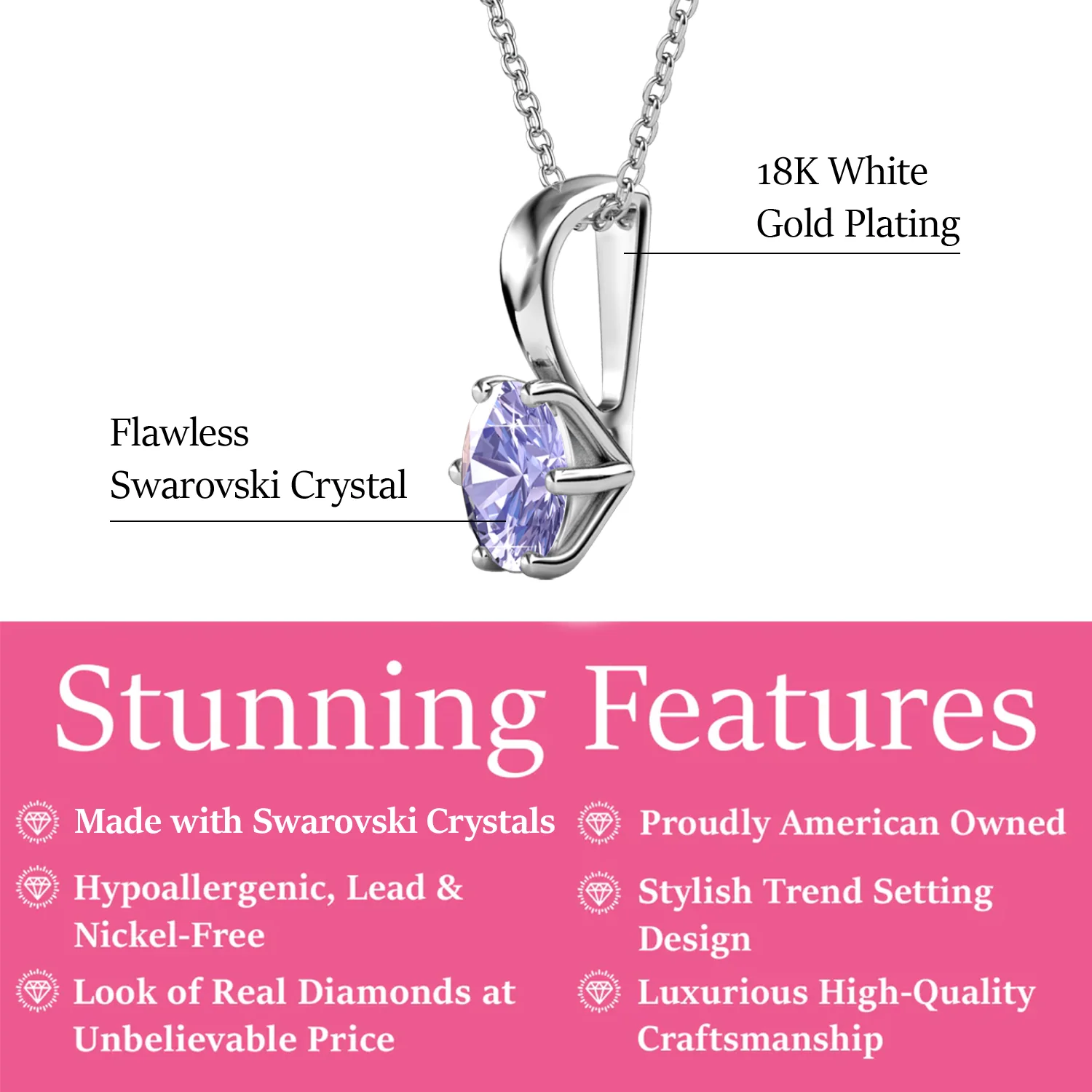 June Birthstone Alexandrite Necklace 18k White Gold Plated Solitaire Necklace with 1CT Swarovski Crystal - Image 2