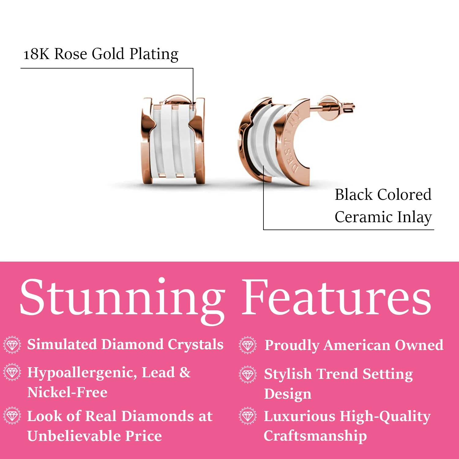 Kali 18K White Gold Half Hoop Earrings With Ceramic Inlay — Final Sale - Image 7