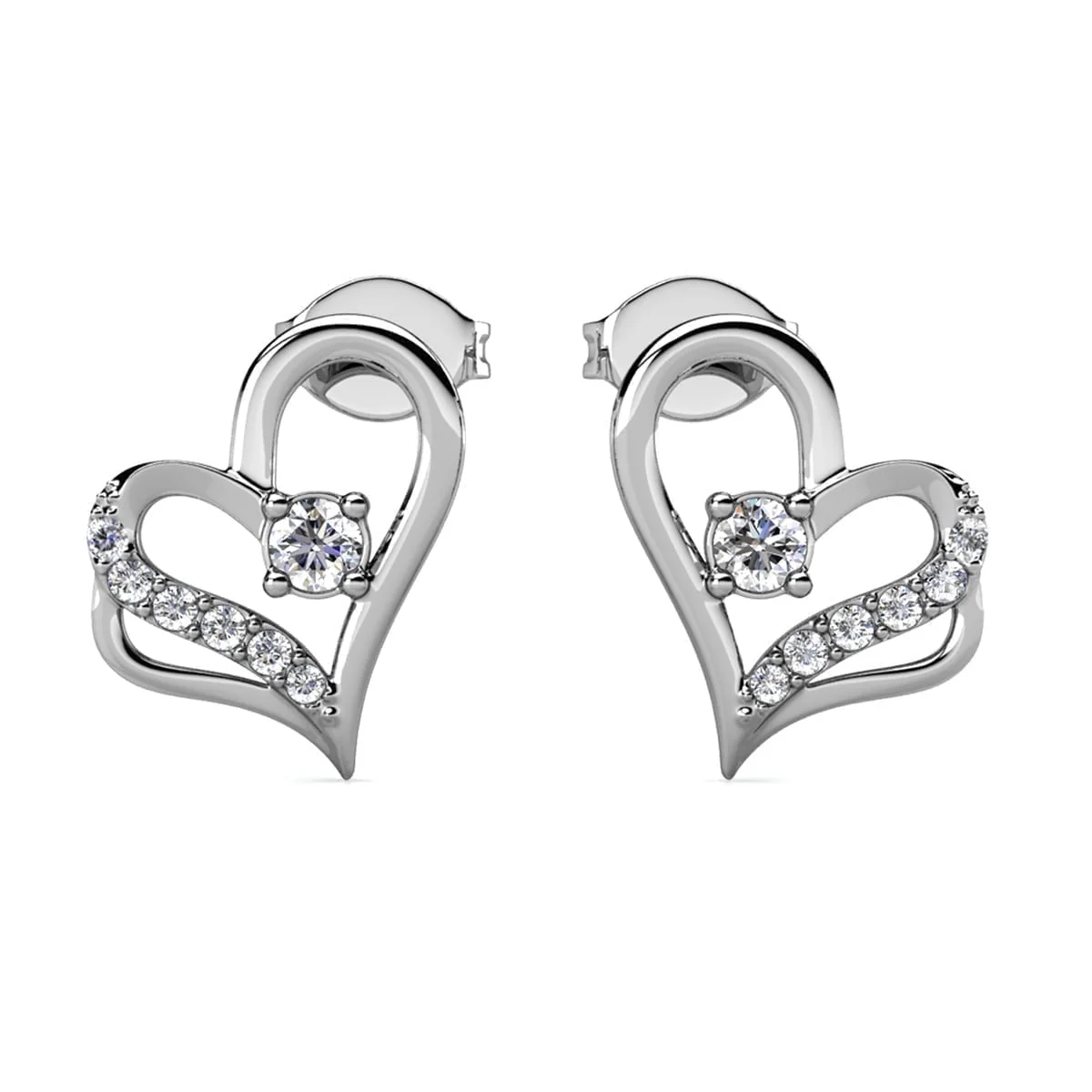 Kara 18k White Gold Plated Silver Heart Necklace and Earring Set with Swarovski Crystals - Image 7