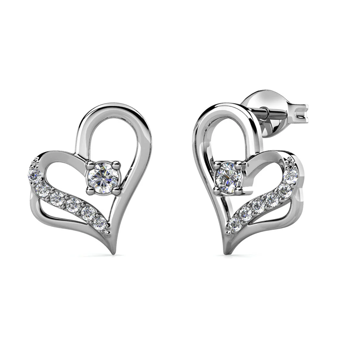 Kara 18k White Gold Plated Silver Heart Stud Earrings with Swarovski Crystals - Image 8
