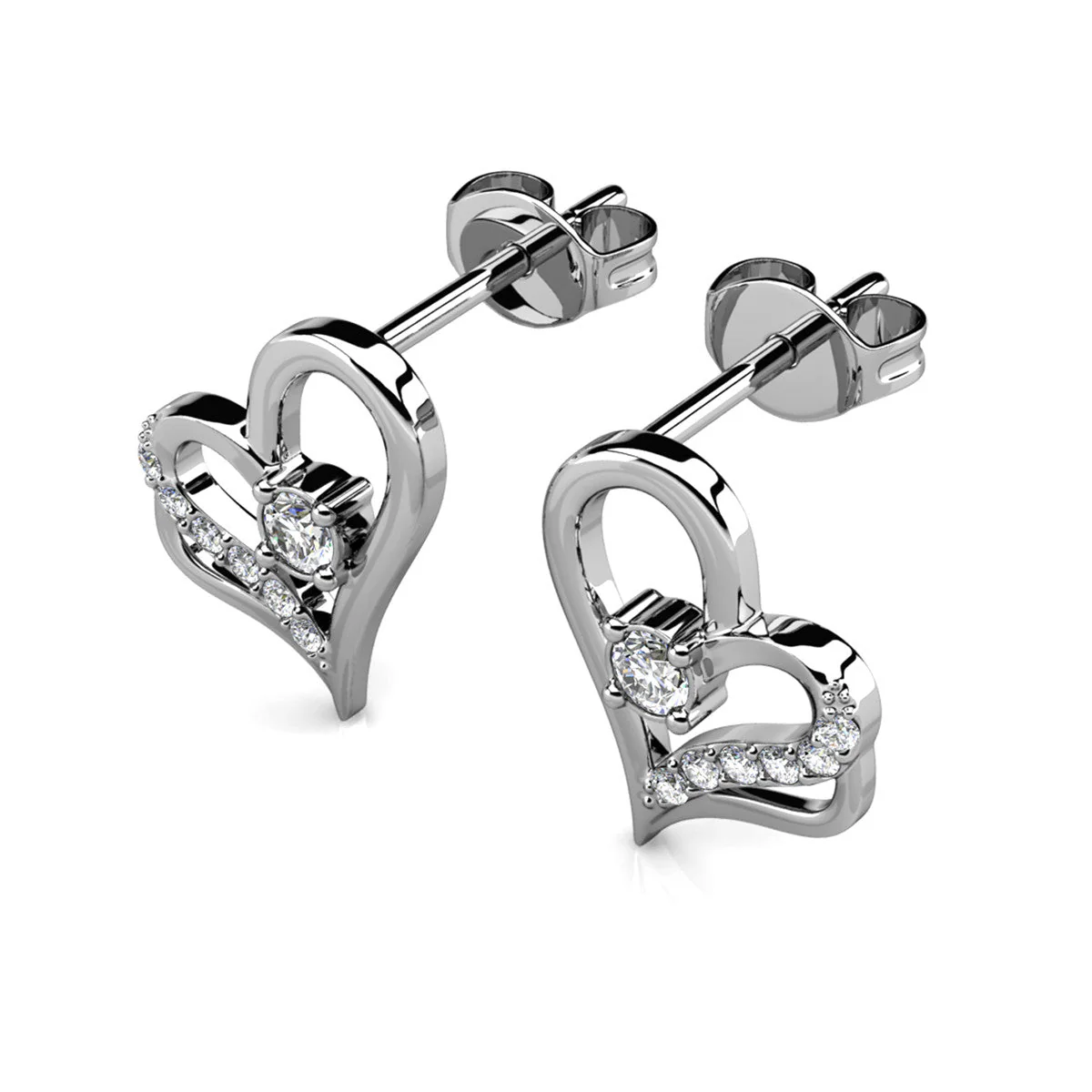 Kara 18k White Gold Plated Silver Heart Stud Earrings with Swarovski Crystals - Image 9