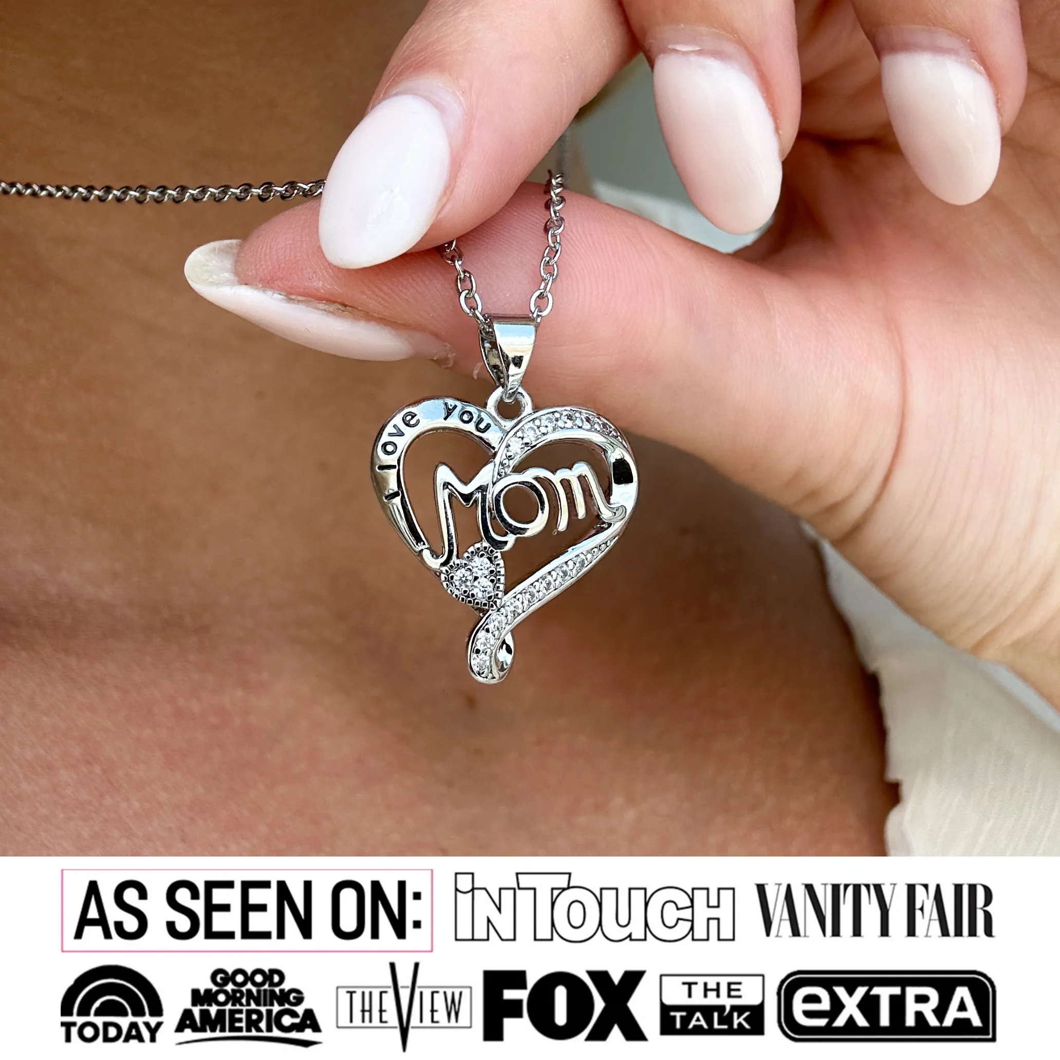 Karina 18k White Gold Plated Mom Heart Pendant Necklace with Simulated Diamond Crystals - Image 2