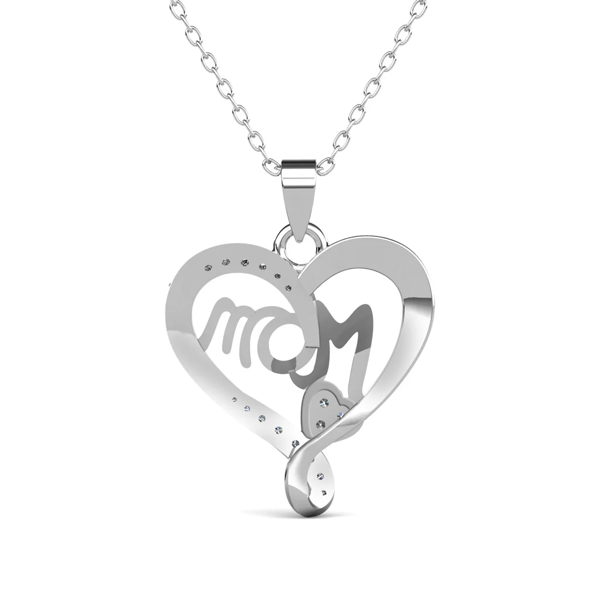 Karina 18k White Gold Plated Mom Heart Pendant Necklace with Simulated Diamond Crystals - Image 7