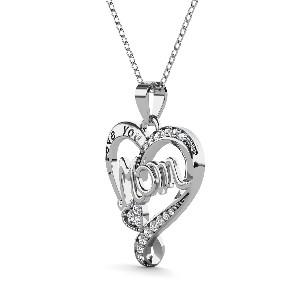 Karina 18k White Gold Plated Mom Heart Pendant Necklace with Simulated Diamond Crystals - Image 8