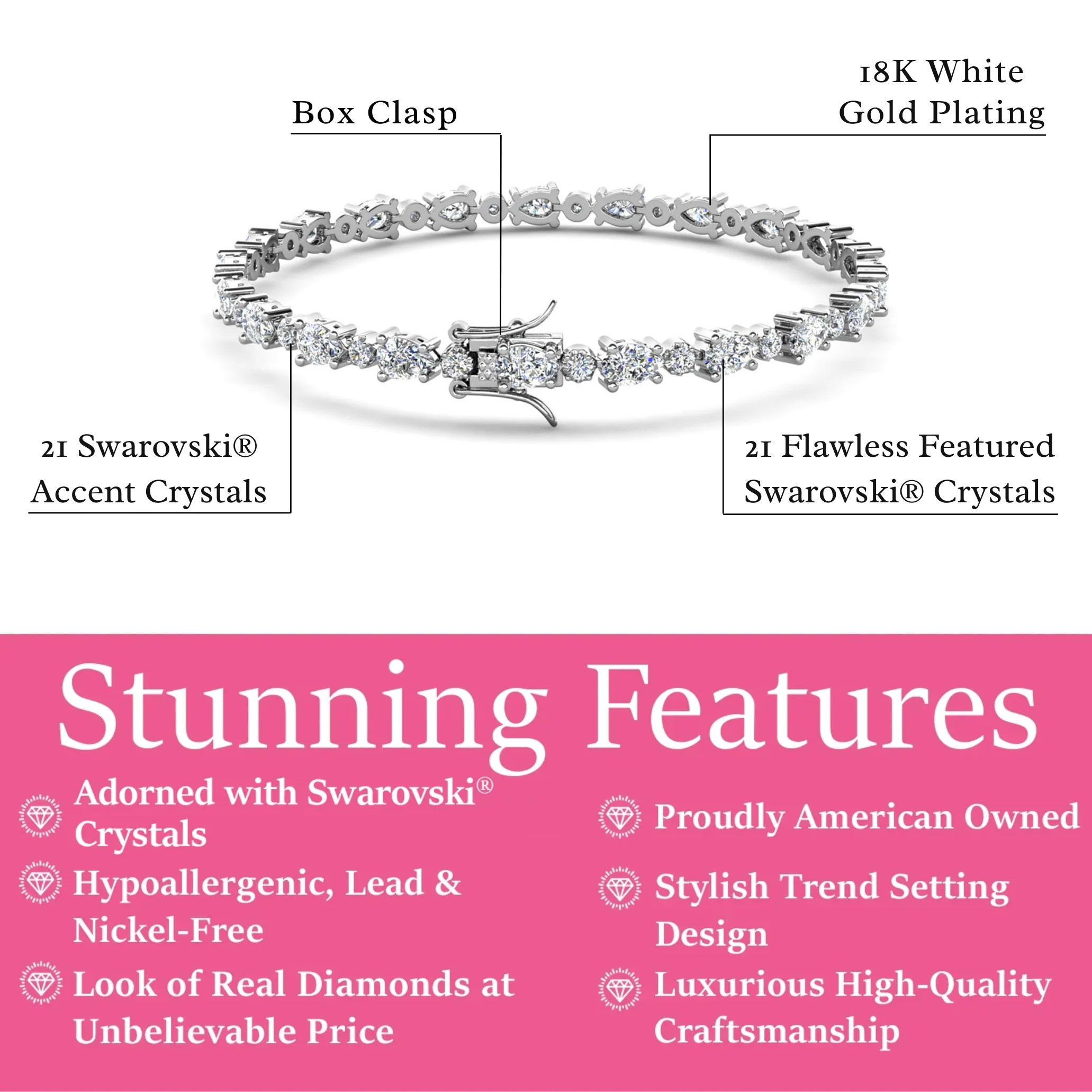 Katelynn 18k White Gold Plated Tennis Bracelet with Simulated Diamond Crystals - Image 3