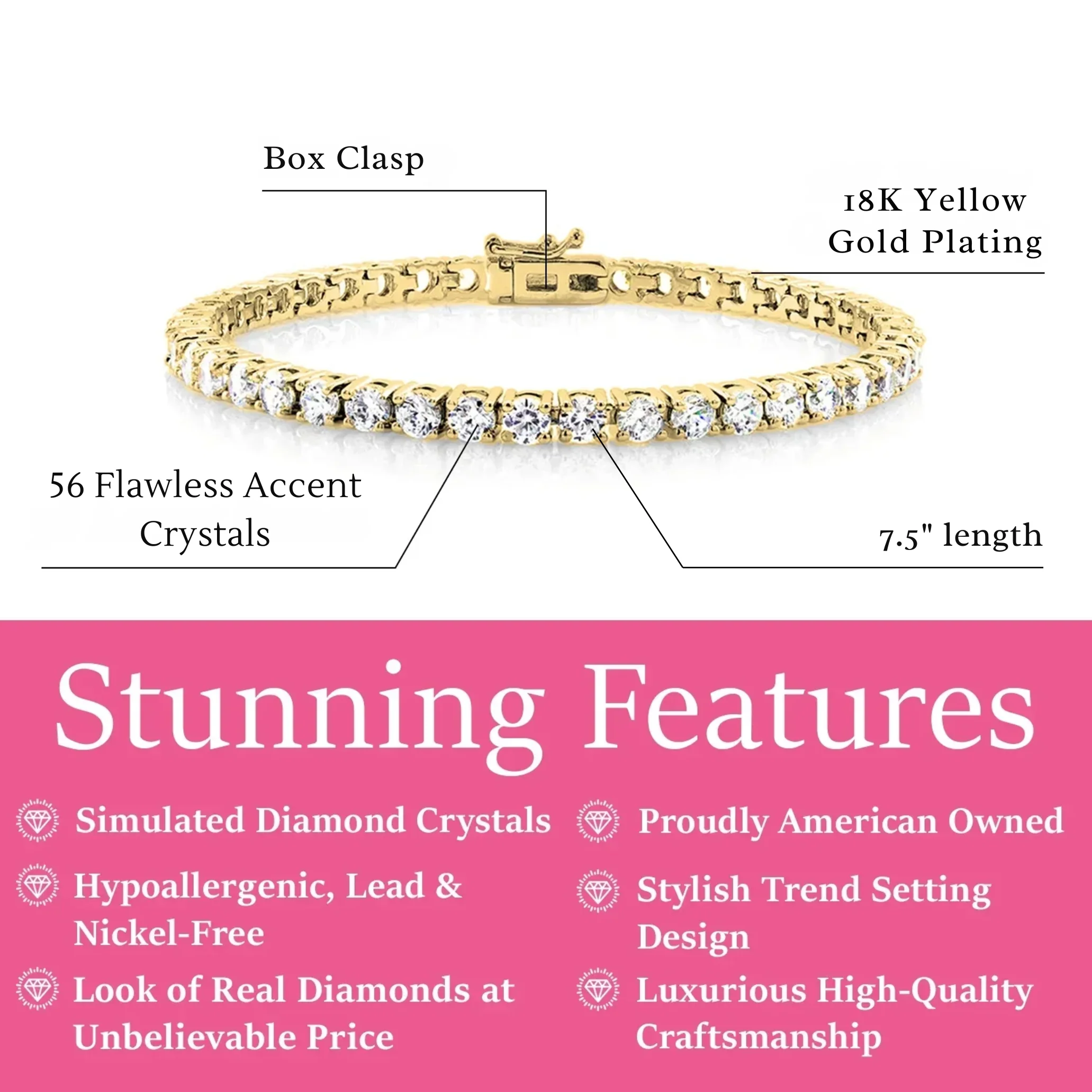 Kaylee 18k White Gold Plated Tennis Bracelet with Simulated Diamond Crystals - Image 12