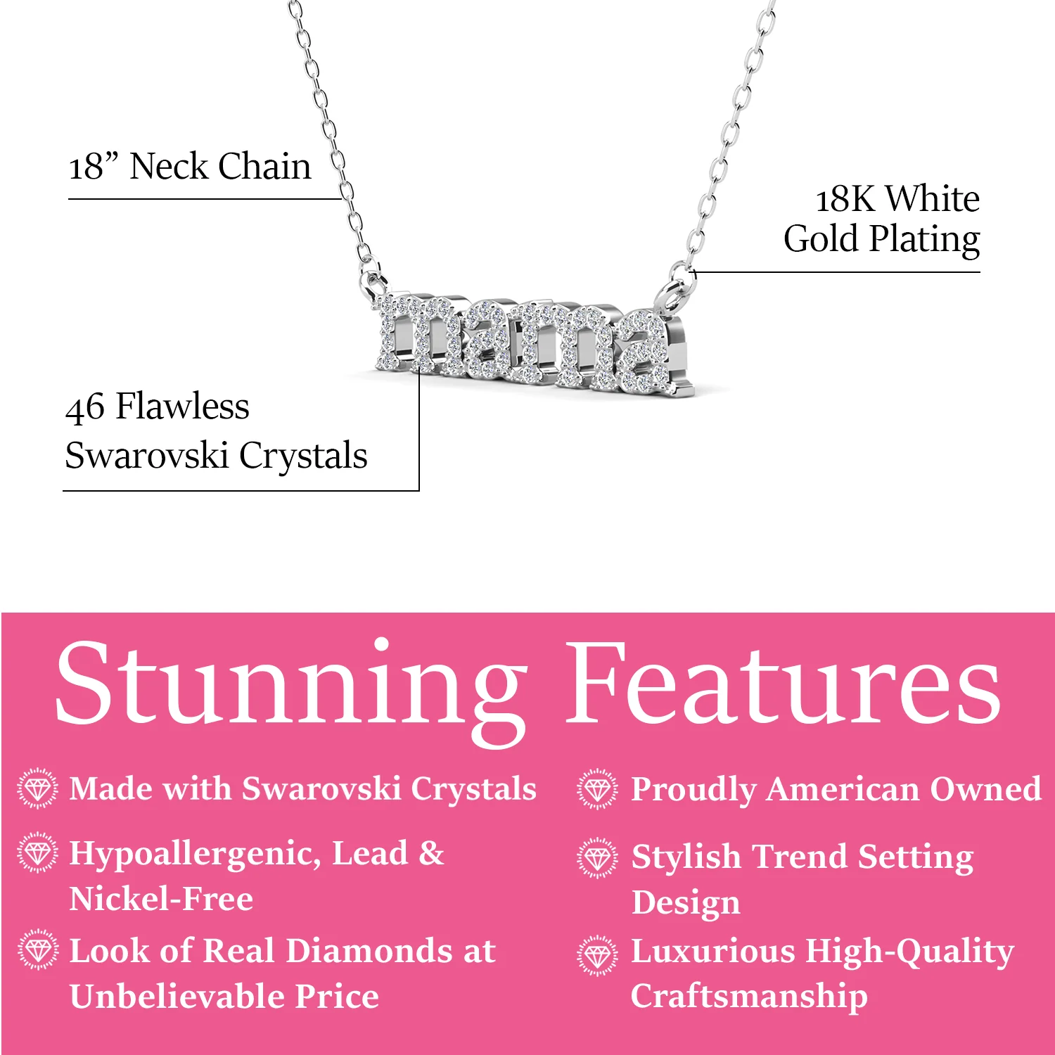 Kelly 18k White Gold Plated Mama Necklace with Swarovski Crystals - Image 3