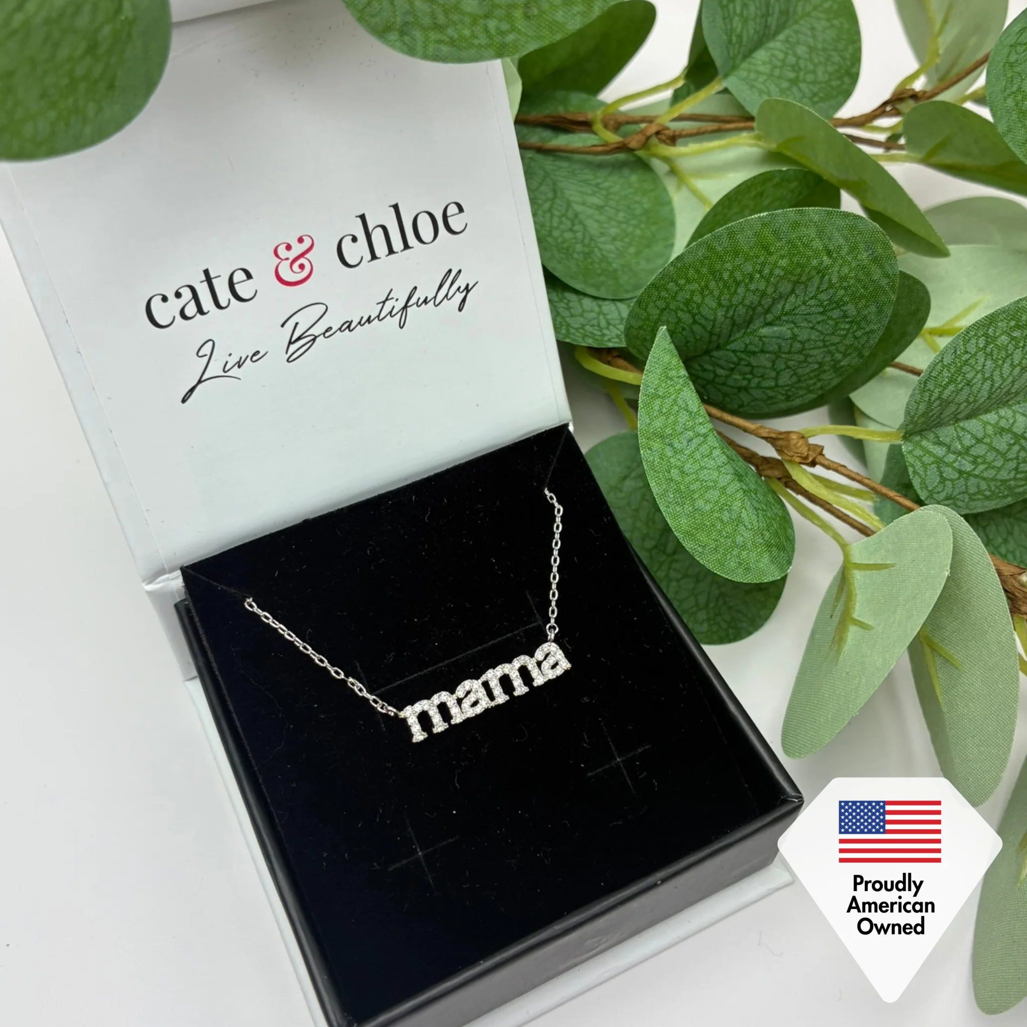 Kelly 18k White Gold Plated Mama Necklace with Swarovski Crystals - Image 6