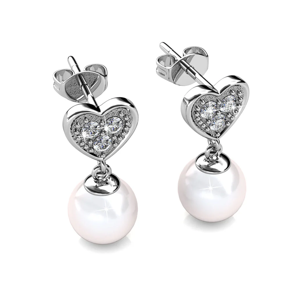 Kenley 18k White Gold Plated Heart Dangle Earrings with Pearls and Swarovski Crystals - Image 10