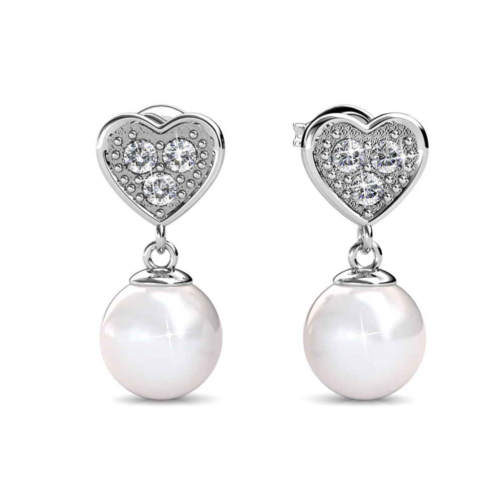 Kenley 18k White Gold Plated Heart Dangle Earrings with Pearls and Swarovski Crystals - Image 8