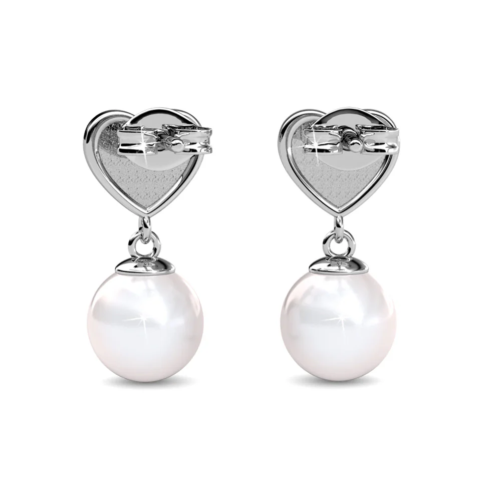 Kenley 18k White Gold Plated Heart Dangle Earrings with Pearls and Swarovski Crystals - Image 9
