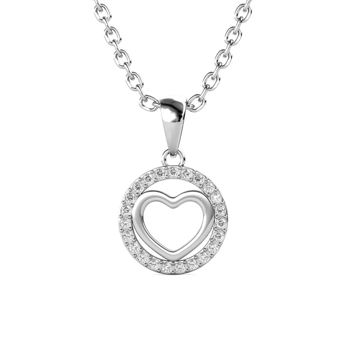 Khaleesi 18k White Gold Plated Silver Heart Necklace and Earring Set with Swarovski Crystals - Image 8