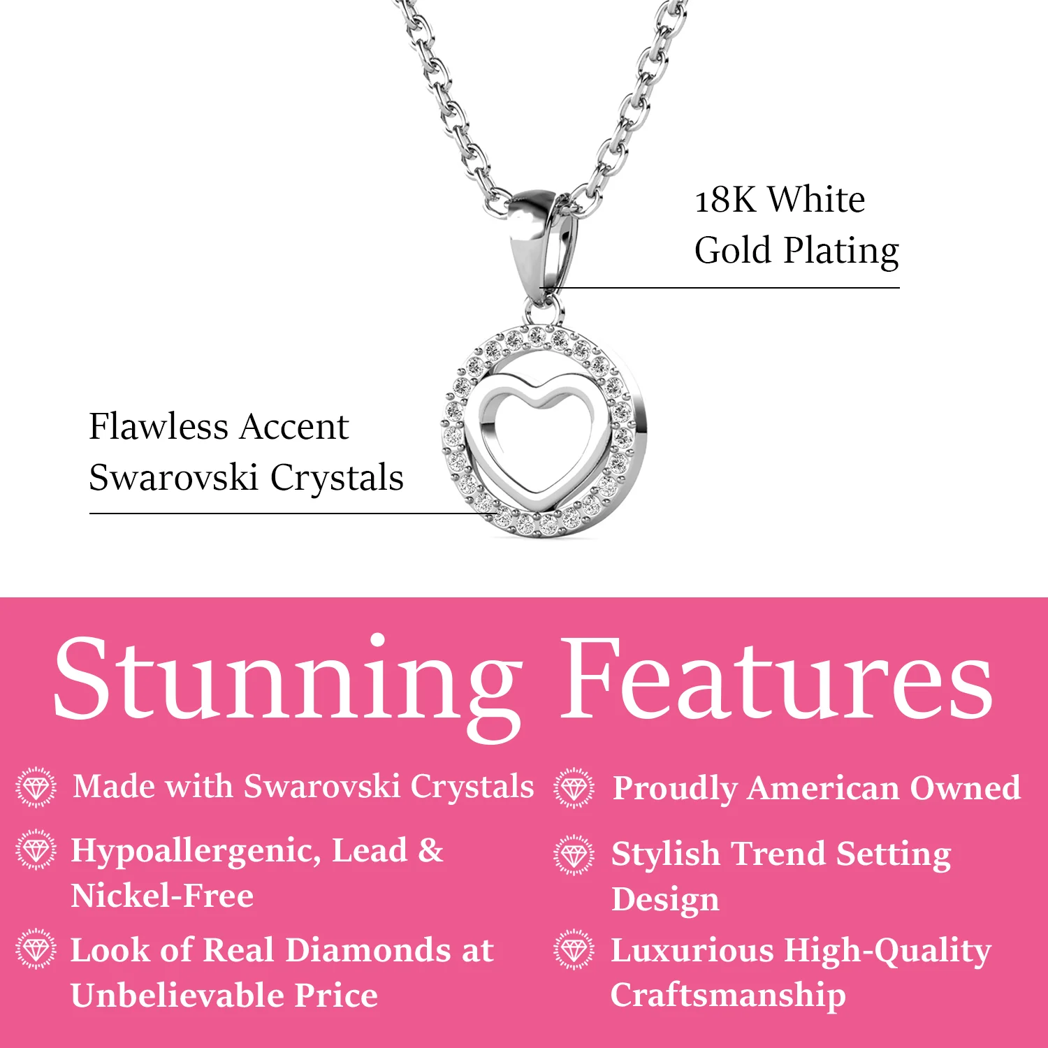 Khaleesi 18k White Gold Plated Silver Heart Necklace with Swarovski Crystals - Image 3