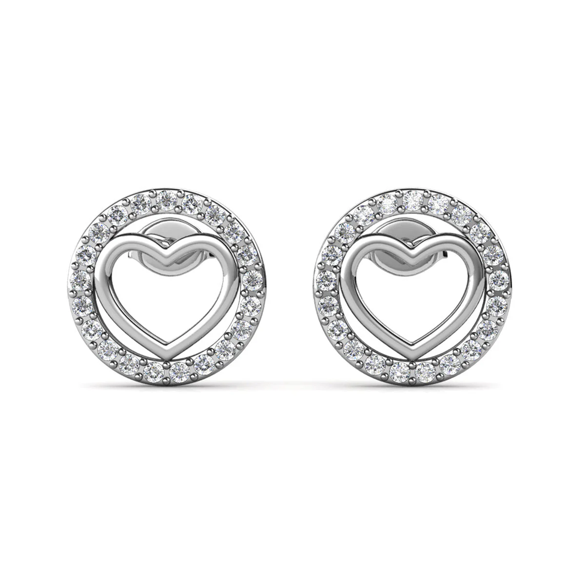 Khaleesi 18k White Gold Plated Silver Heart Stud Earrings with Swarovski Crystals - Image 8