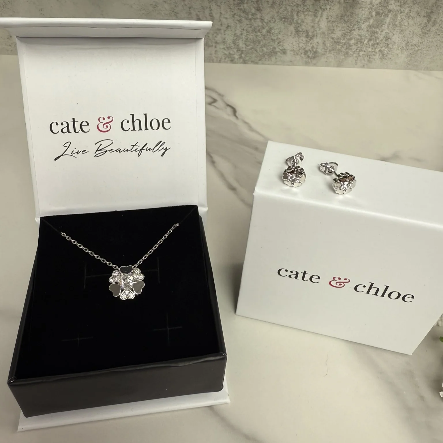 Khloe 18k White Gold Heart Necklace and Stud Earrings Jewelry Set with Crystals - Image 6