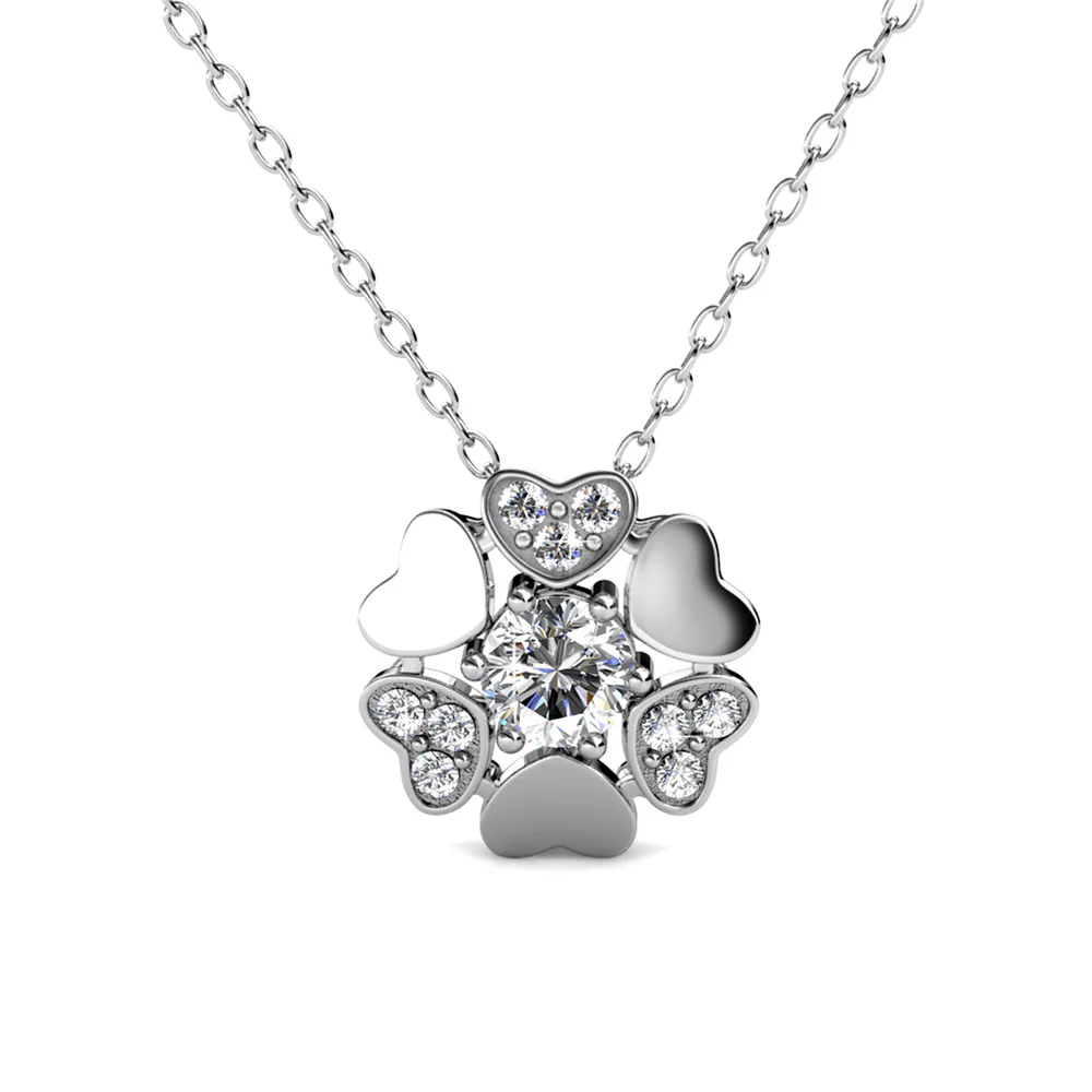 Khloe 18k White Gold Heart Pendant Necklace with Round Cut Swarovski Crystals