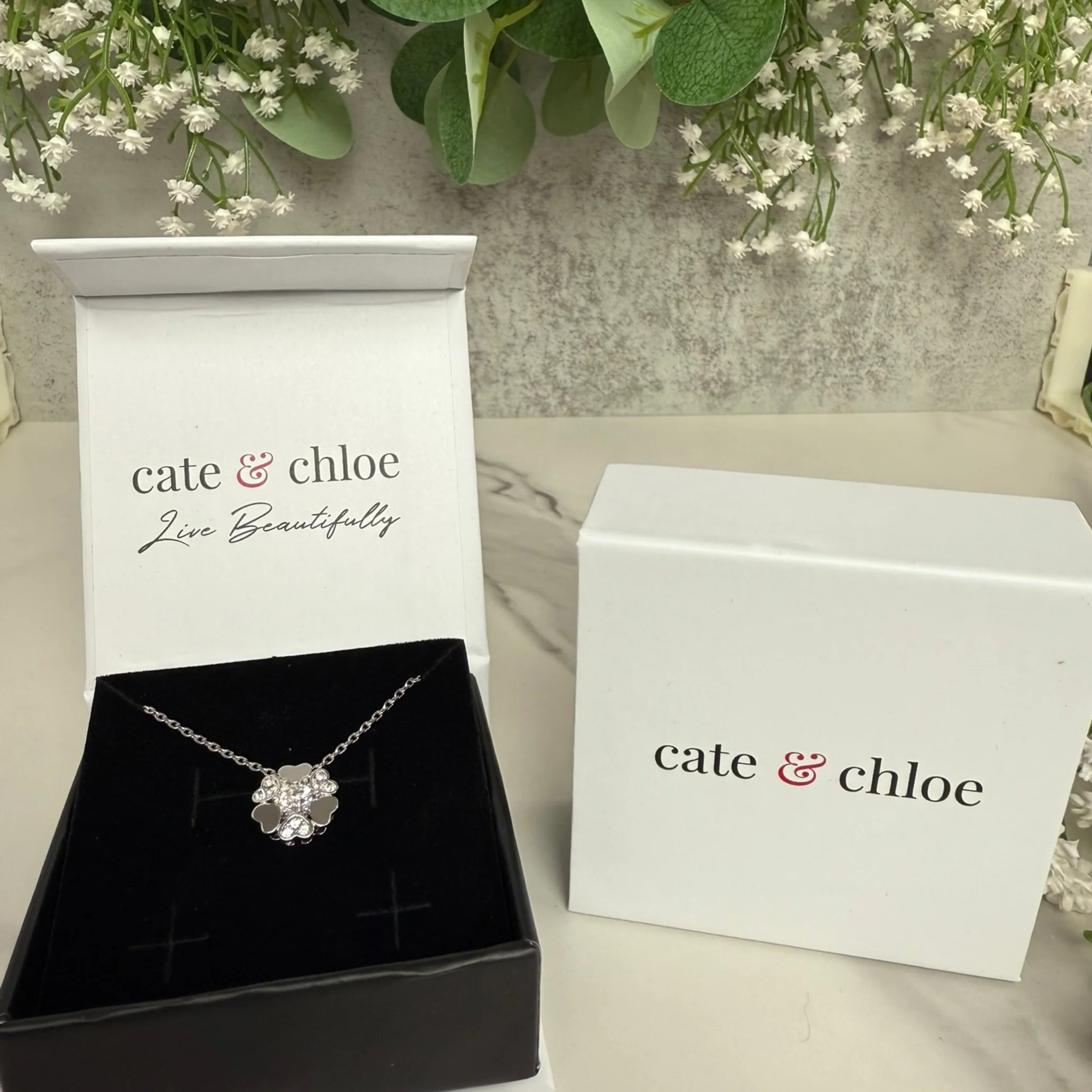Khloe 18k White Gold Heart Pendant Necklace with Round Cut Swarovski Crystals - Image 6