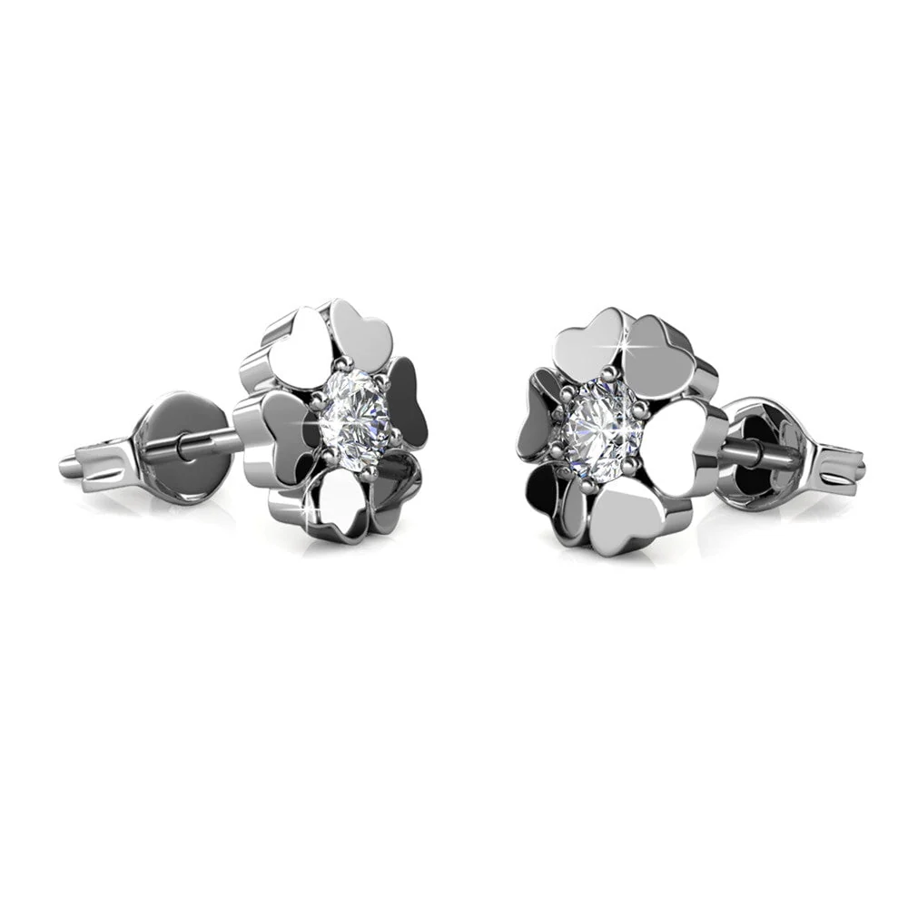 Khloe 18k White Gold Heart Stud Earrings with Round Cut Swarovski Crystals - Image 7