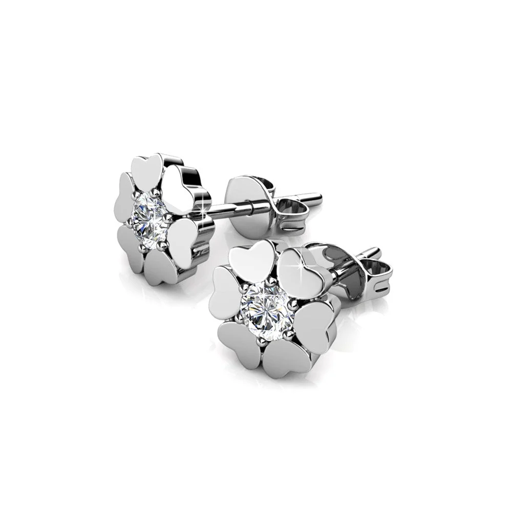 Khloe 18k White Gold Heart Stud Earrings with Round Cut Swarovski Crystals - Image 8