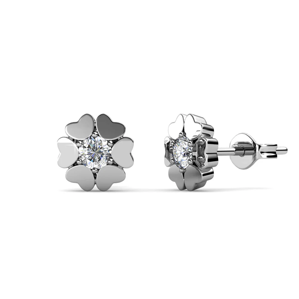 Khloe 18k White Gold Heart Stud Earrings with Round Cut Swarovski Crystals - Image 9
