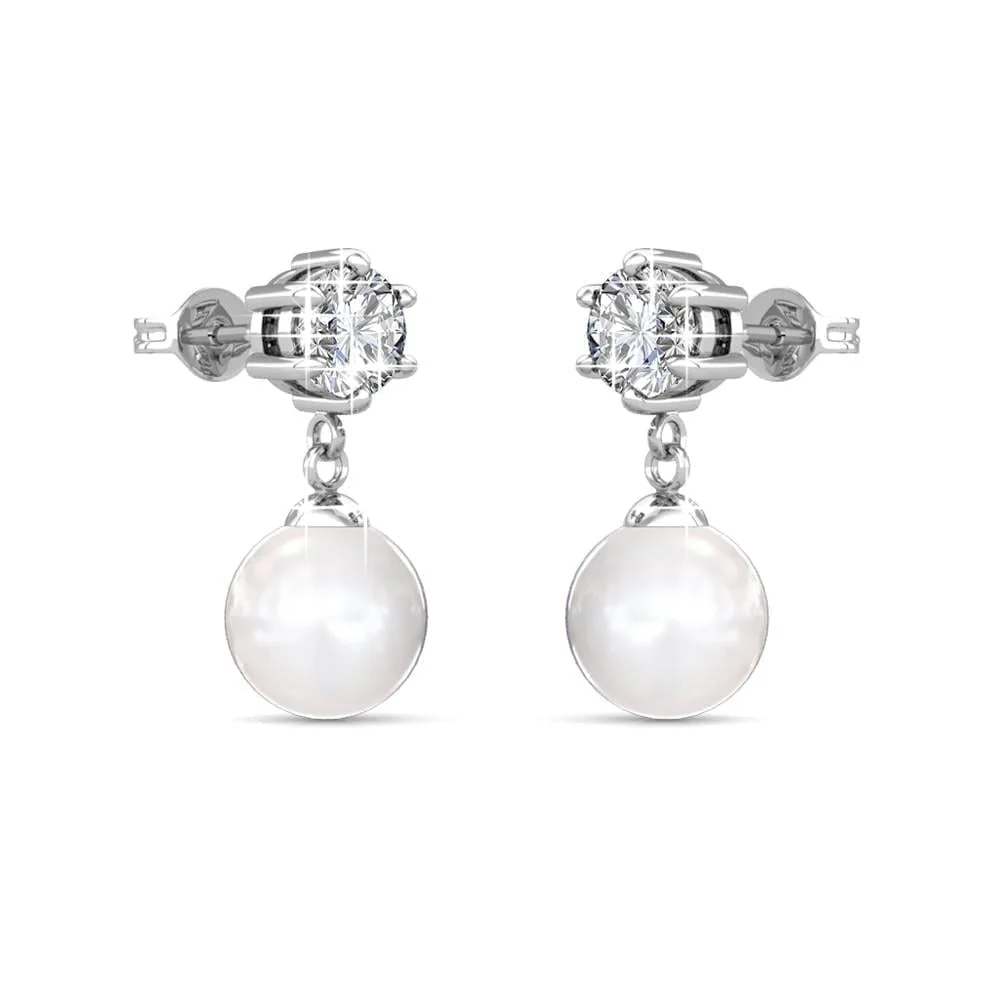 Kyra 18k White Gold Plated Pearl Drop Earrings with Swarovski Crystals - Image 6