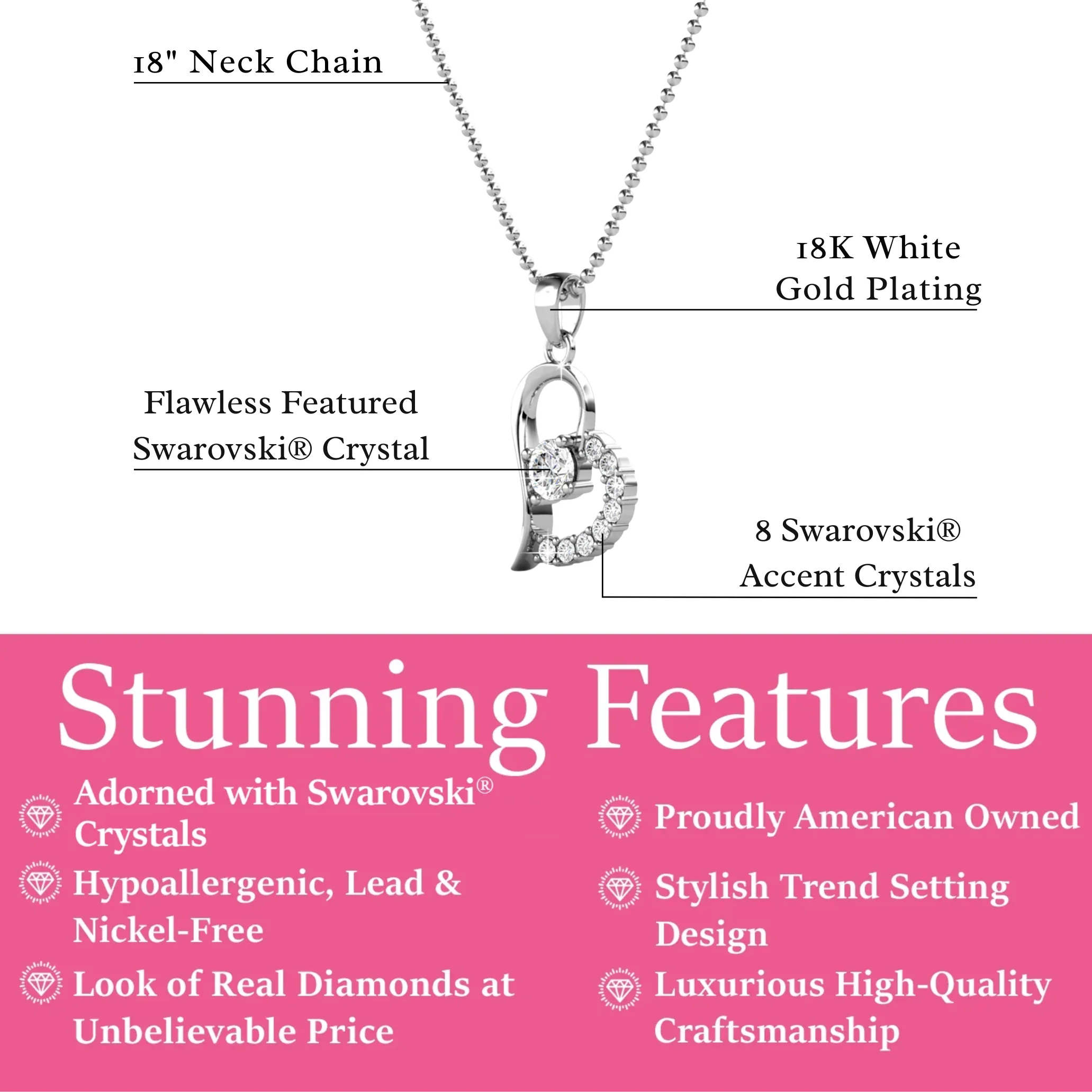 Laila 18k White Gold Pendant Necklace  with Swarovski Crystals - Image 3