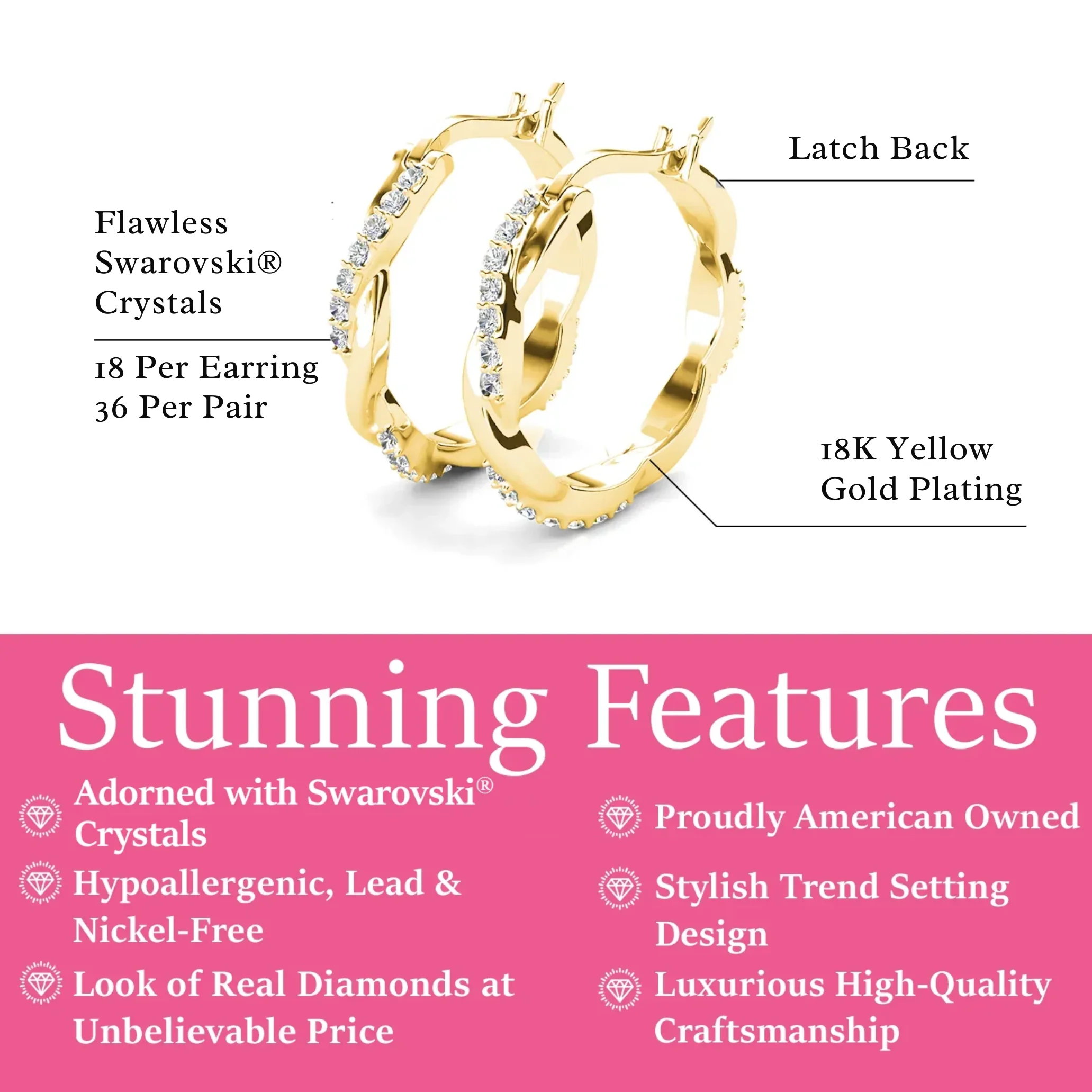 Lauren 18k White Gold Plated 22mm Twisted Hoop Earrings with Swarovski Crystals (3 Pair Set) - Image 12