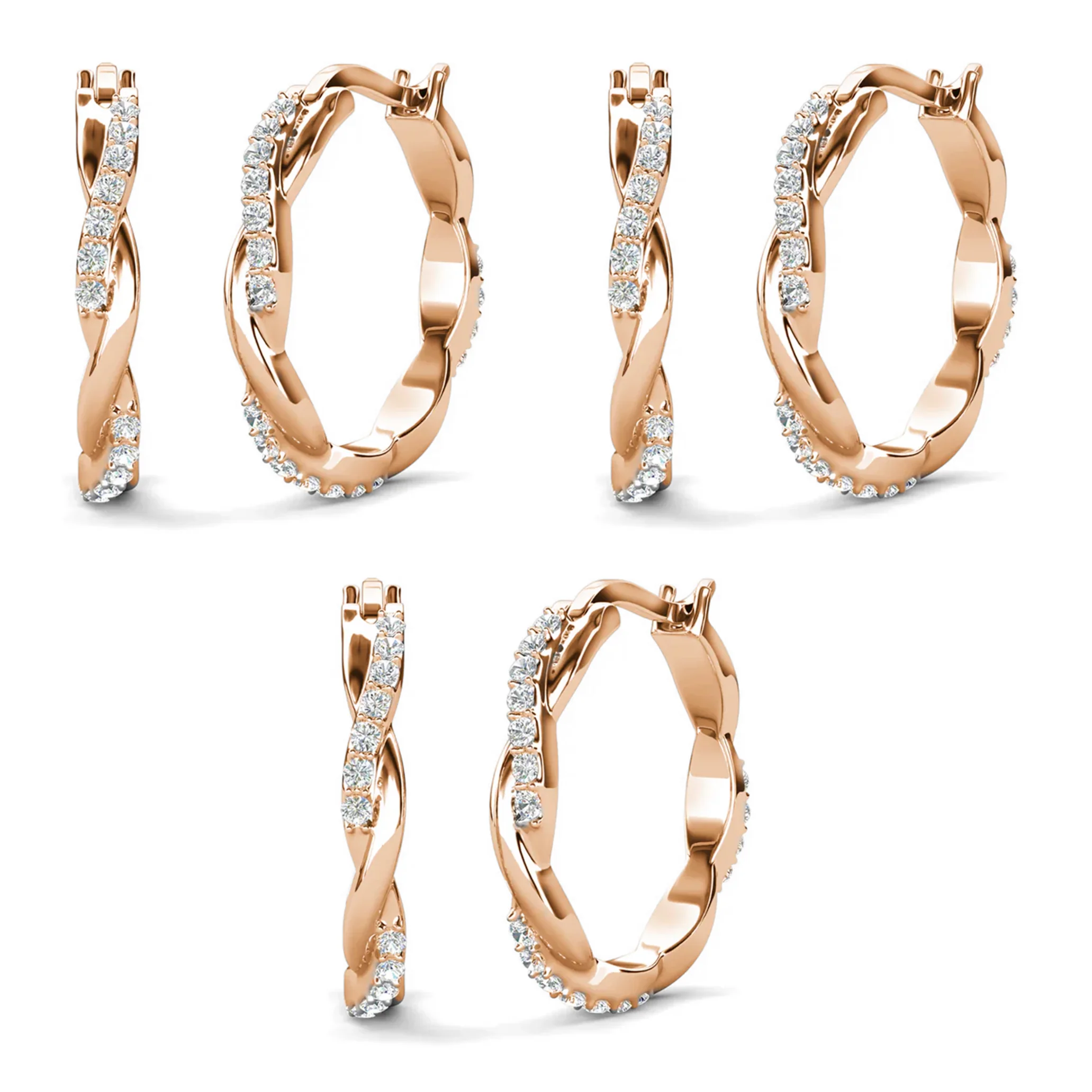 Lauren 18k White Gold Plated 22mm Twisted Hoop Earrings with Swarovski Crystals (3 Pair Set) - Image 16