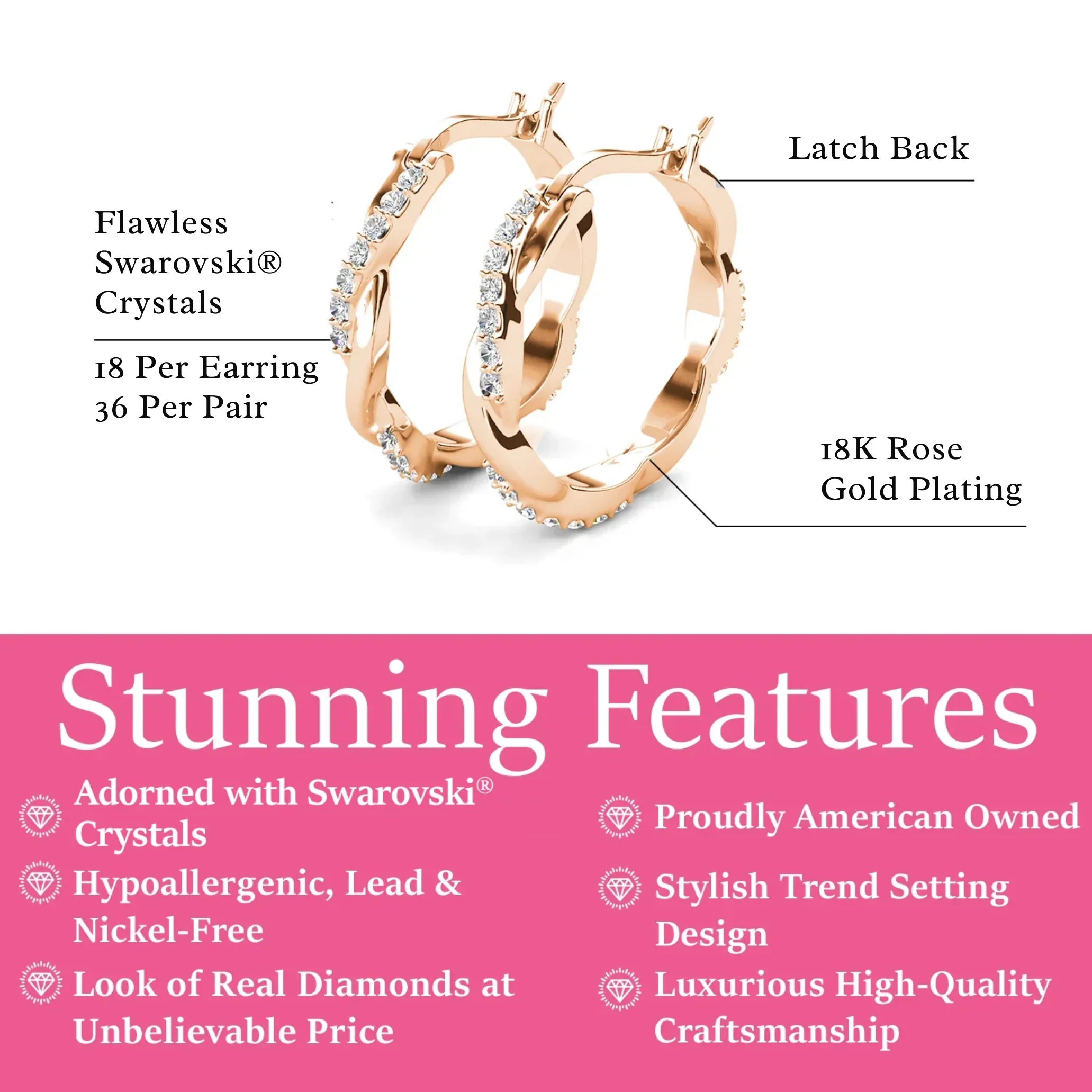 Lauren 18k White Gold Plated 22mm Twisted Hoop Earrings with Swarovski Crystals (3 Pair Set) - Image 17