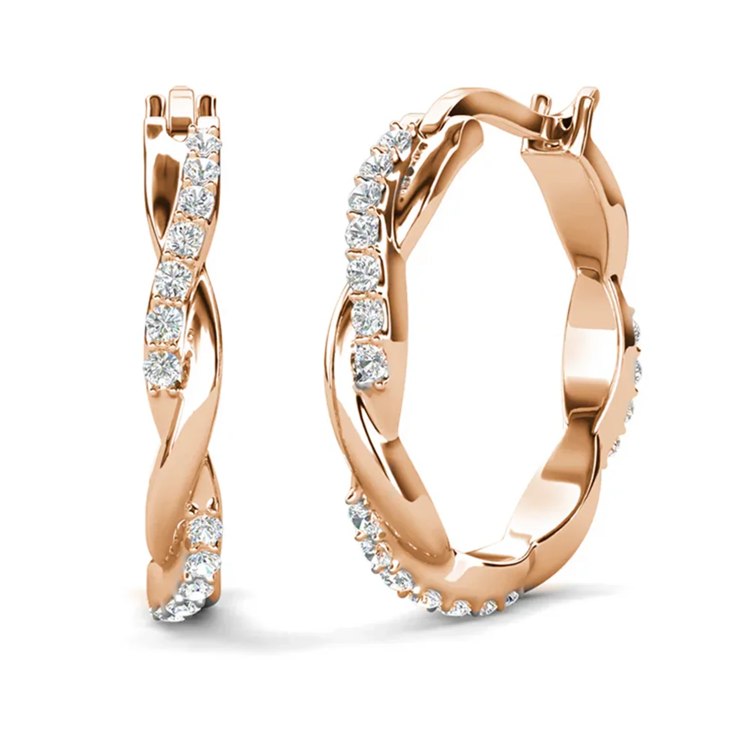 Lauren 18k White Gold Plated 22mm Twisted Hoop Earrings with Swarovski Crystals (3 Pair Set) - Image 18
