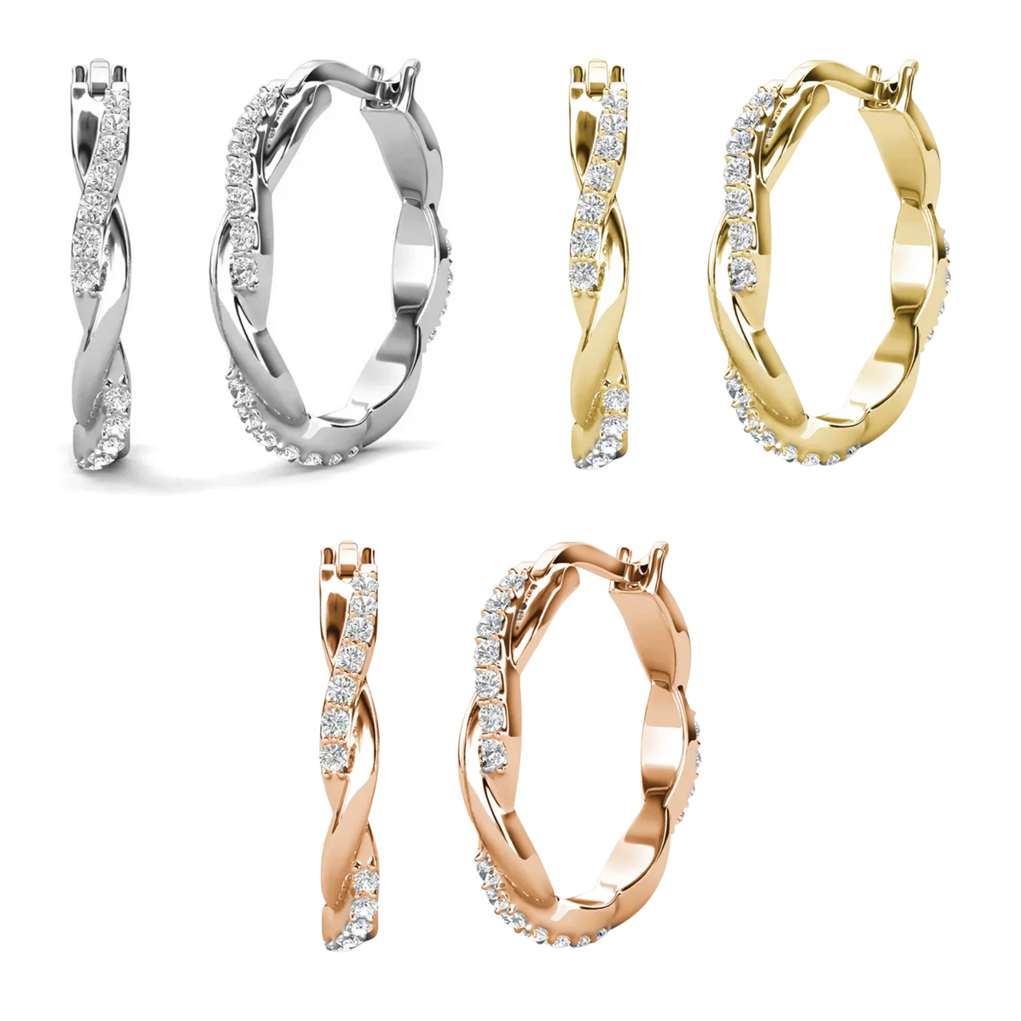 Lauren 18k White Gold Plated 22mm Twisted Hoop Earrings with Swarovski Crystals (3 Pair Set) - Image 21