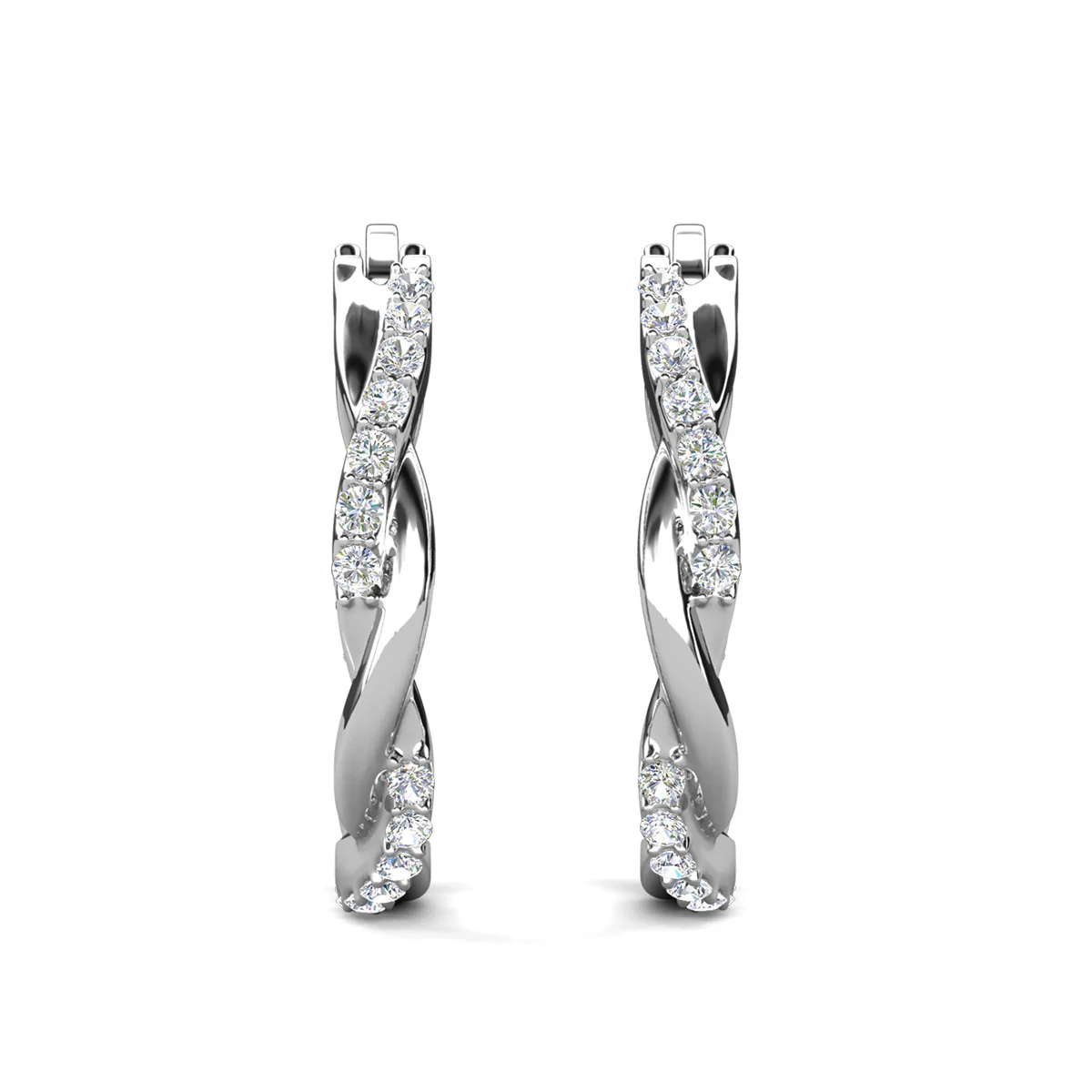 Lauren 18k White Gold Plated 22mm Twisted Hoop Earrings with Swarovski Crystals - Image 8