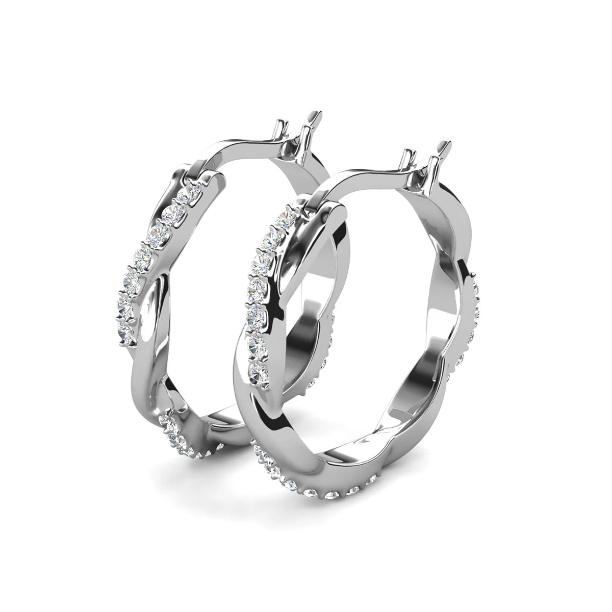 Lauren 18k White Gold Plated 22mm Twisted Hoop Earrings with Swarovski Crystals - Image 9