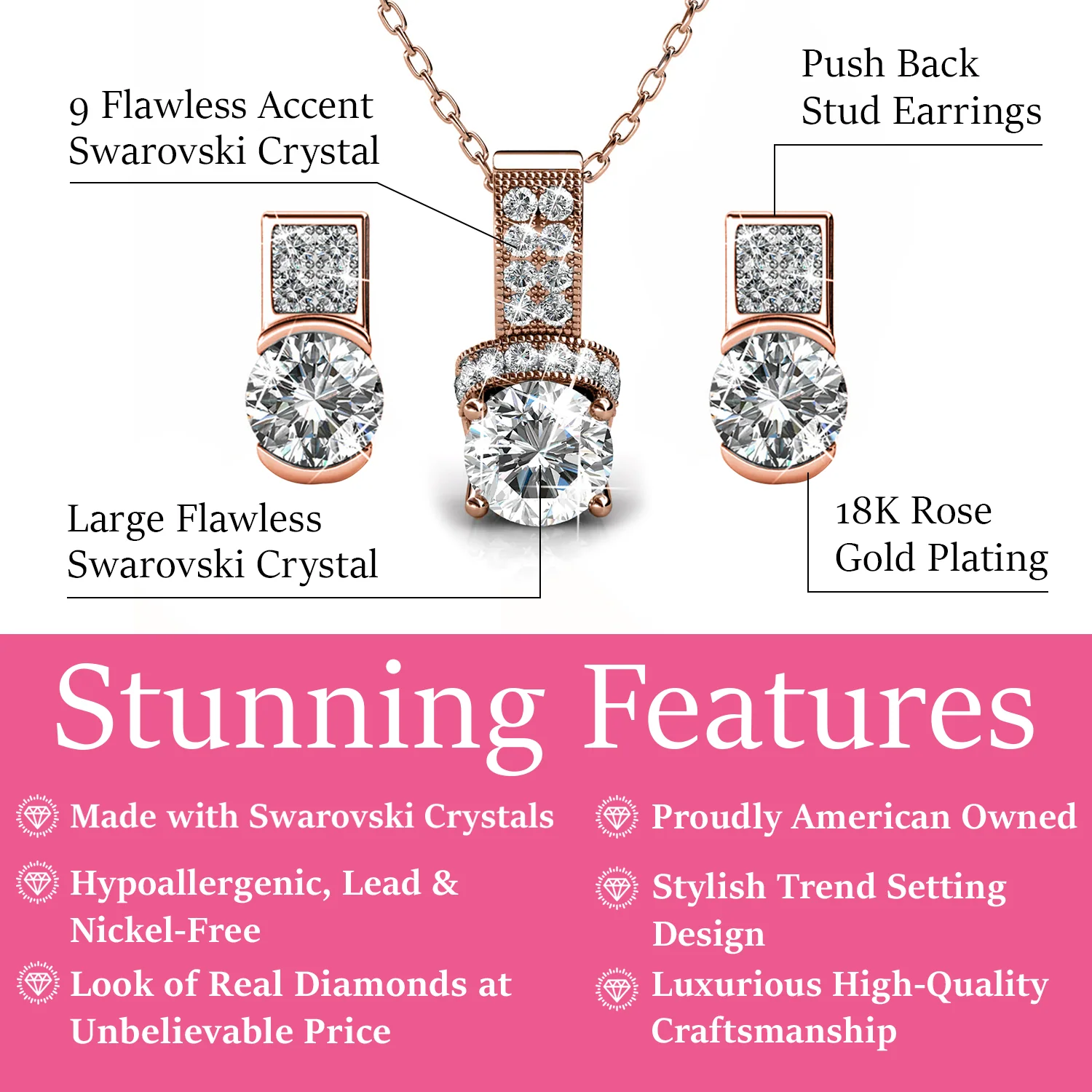 Laya 18k White Gold Pendant Necklace and Earrings Jewelry Set with Swarovski Crystals  — Final Sale - Image 11