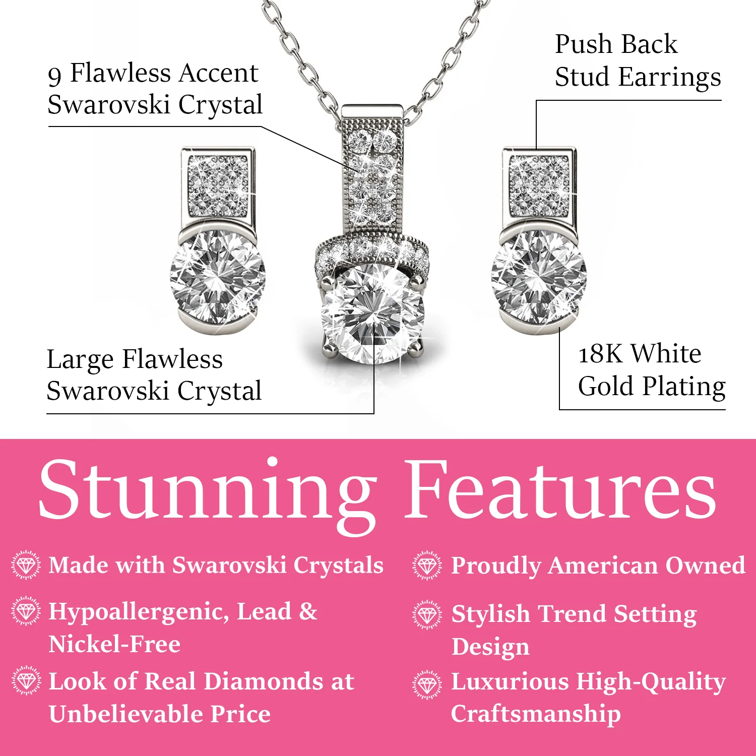Laya 18k White Gold Pendant Necklace and Earrings Jewelry Set with Swarovski Crystals  — Final Sale - Image 3