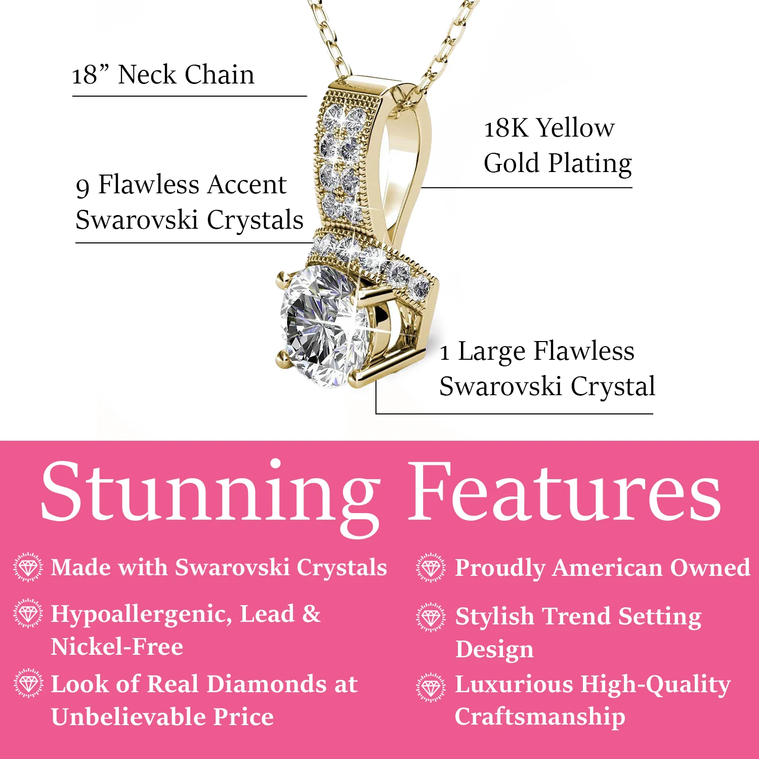 Laya 18k White Gold Plated Pendant Necklace with Swarovski Crystals - Image 10