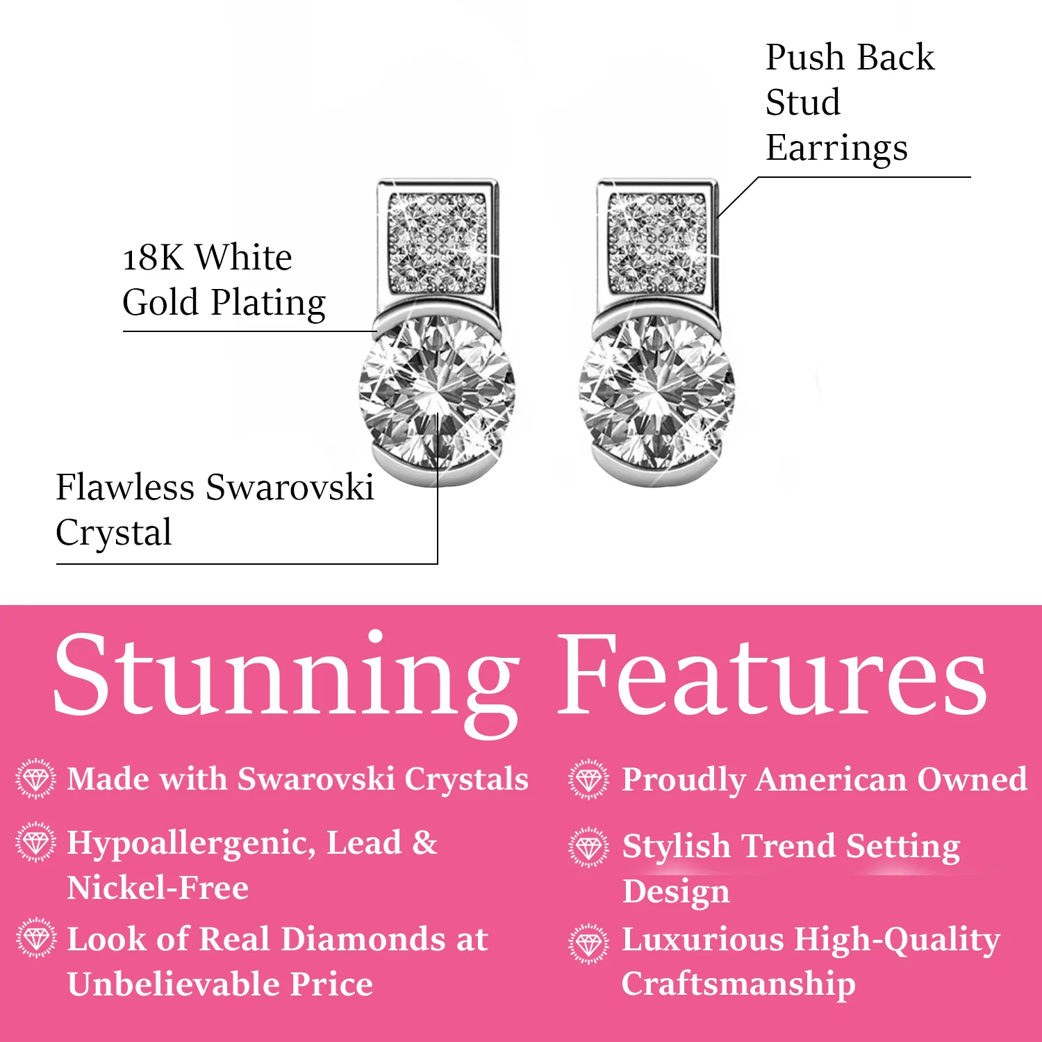 Laya 18k White Gold Plated Stud Earrings with Swarovski Crystals — Final Sale - Image 3