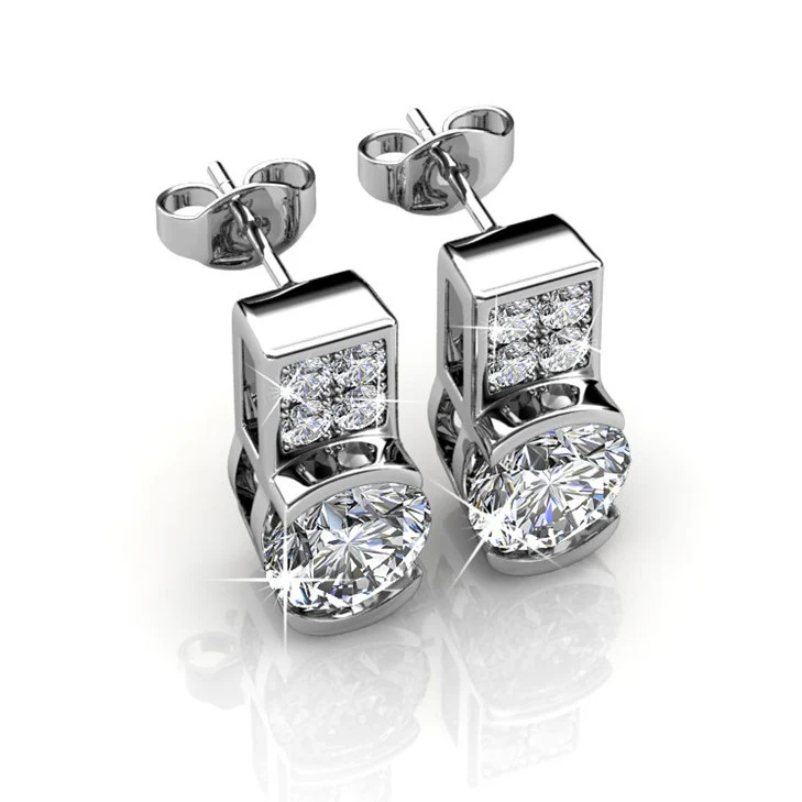 Laya 18k White Gold Plated Stud Earrings with Swarovski Crystals — Final Sale - Image 7