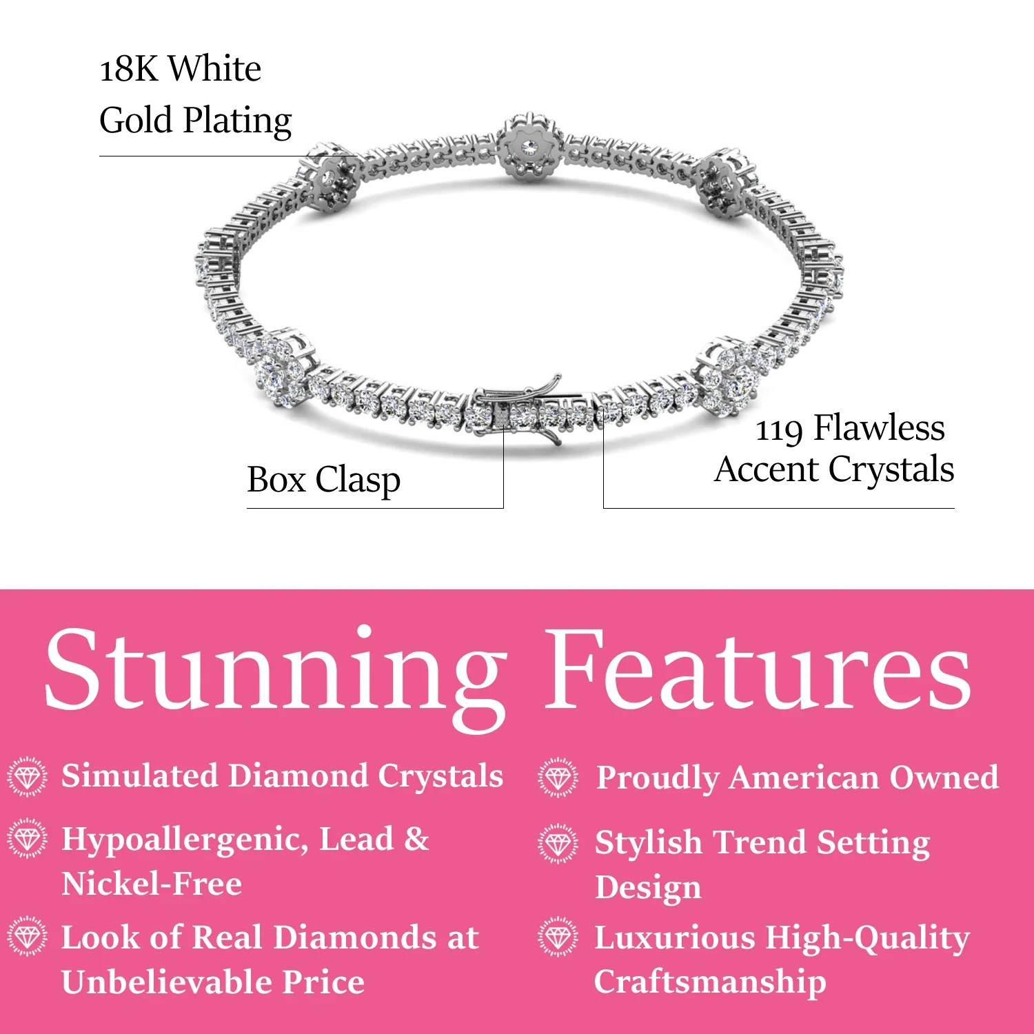 Leah 18k White Gold Plated Tennis Bracelet with Simulated Diamond Crystals - Image 3
