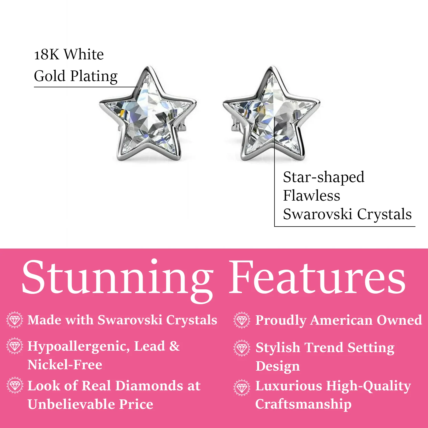 Lealani 18k White Gold Plated Stud Earrings with Swarovski Crystals - Image 3