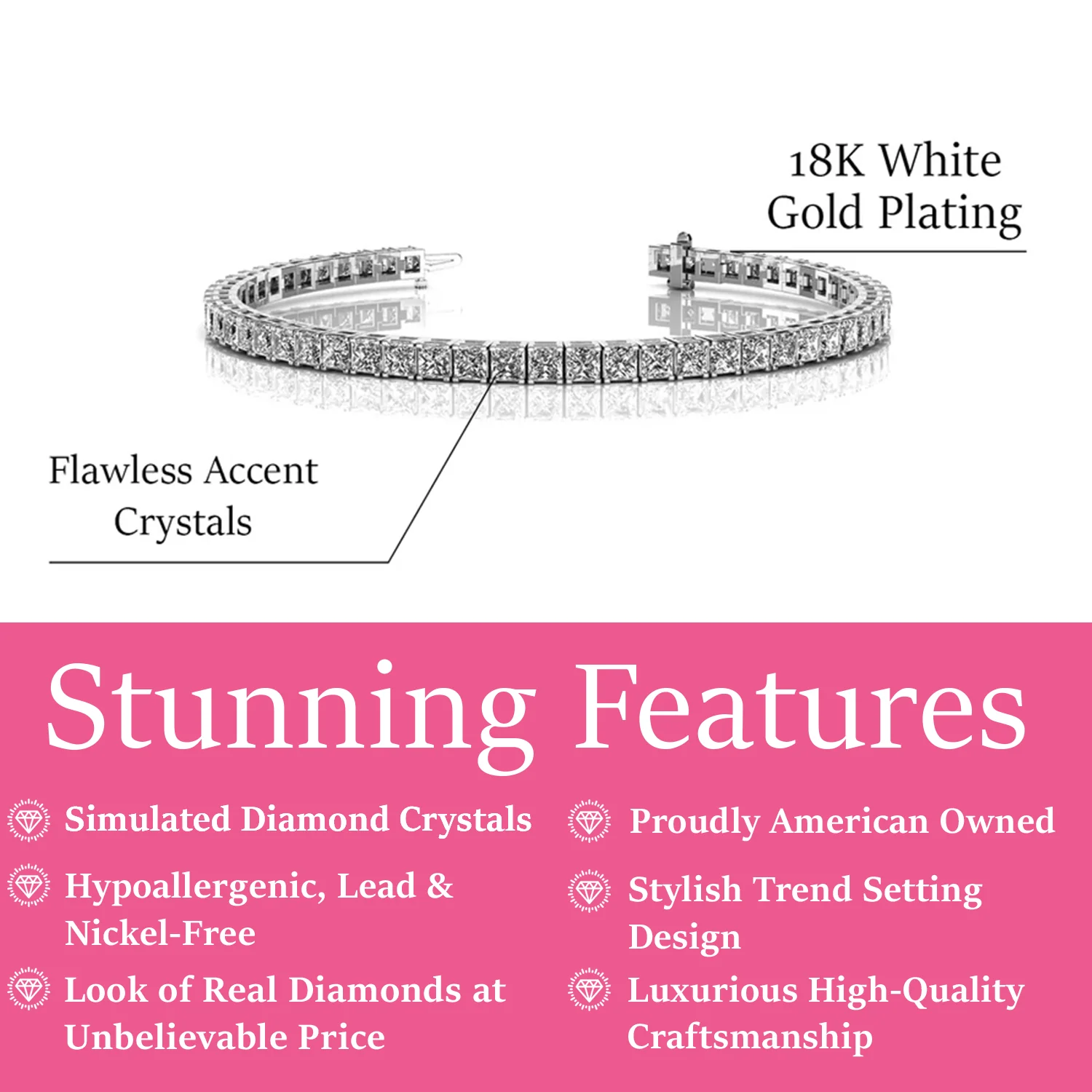 Leila 18k White Gold Plated Tennis Bracelet with Simulated Diamond Crystals - Image 3