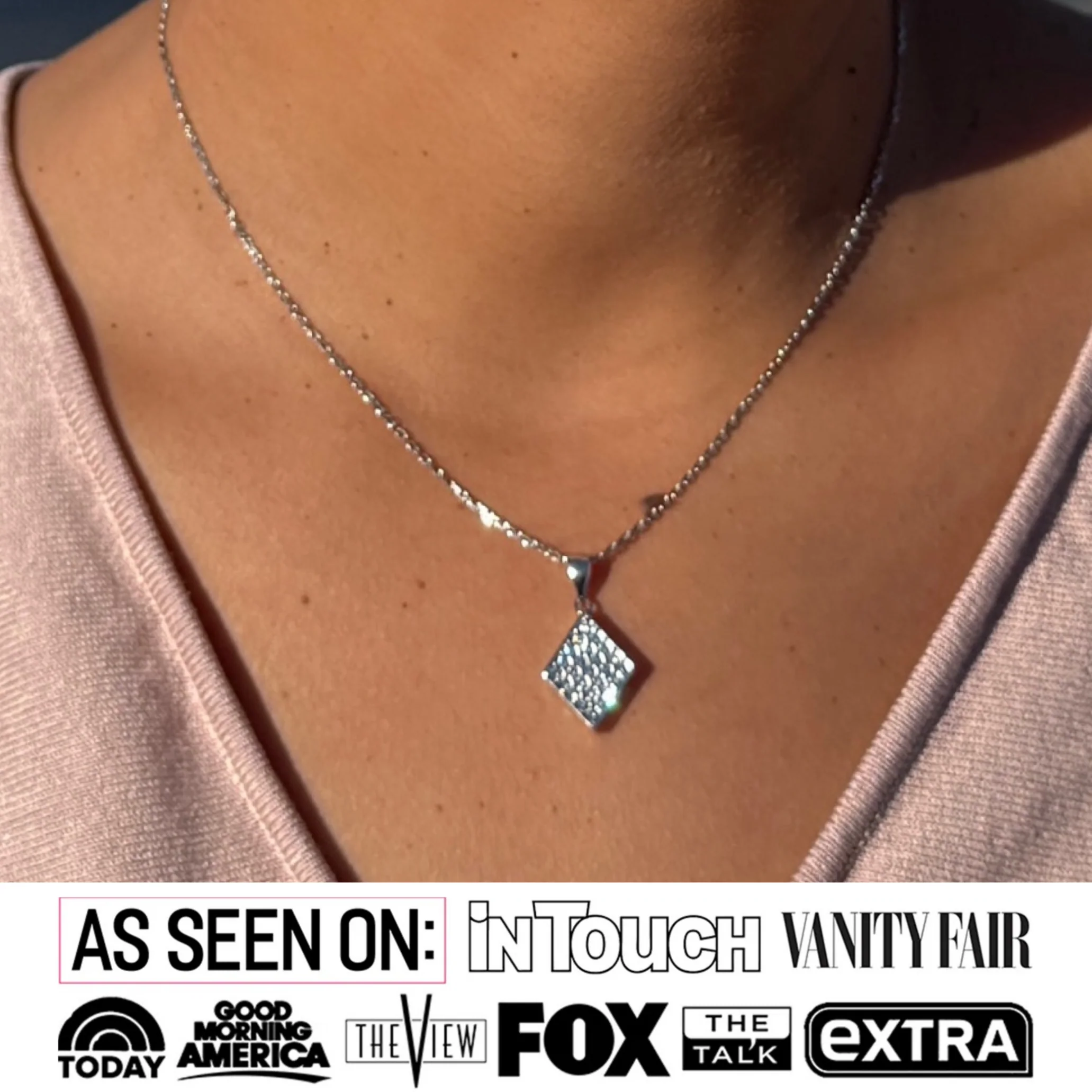 Lennon 18k White Gold Diamond Shaped Pendant Necklace with Swarovski Crystals - Image 2