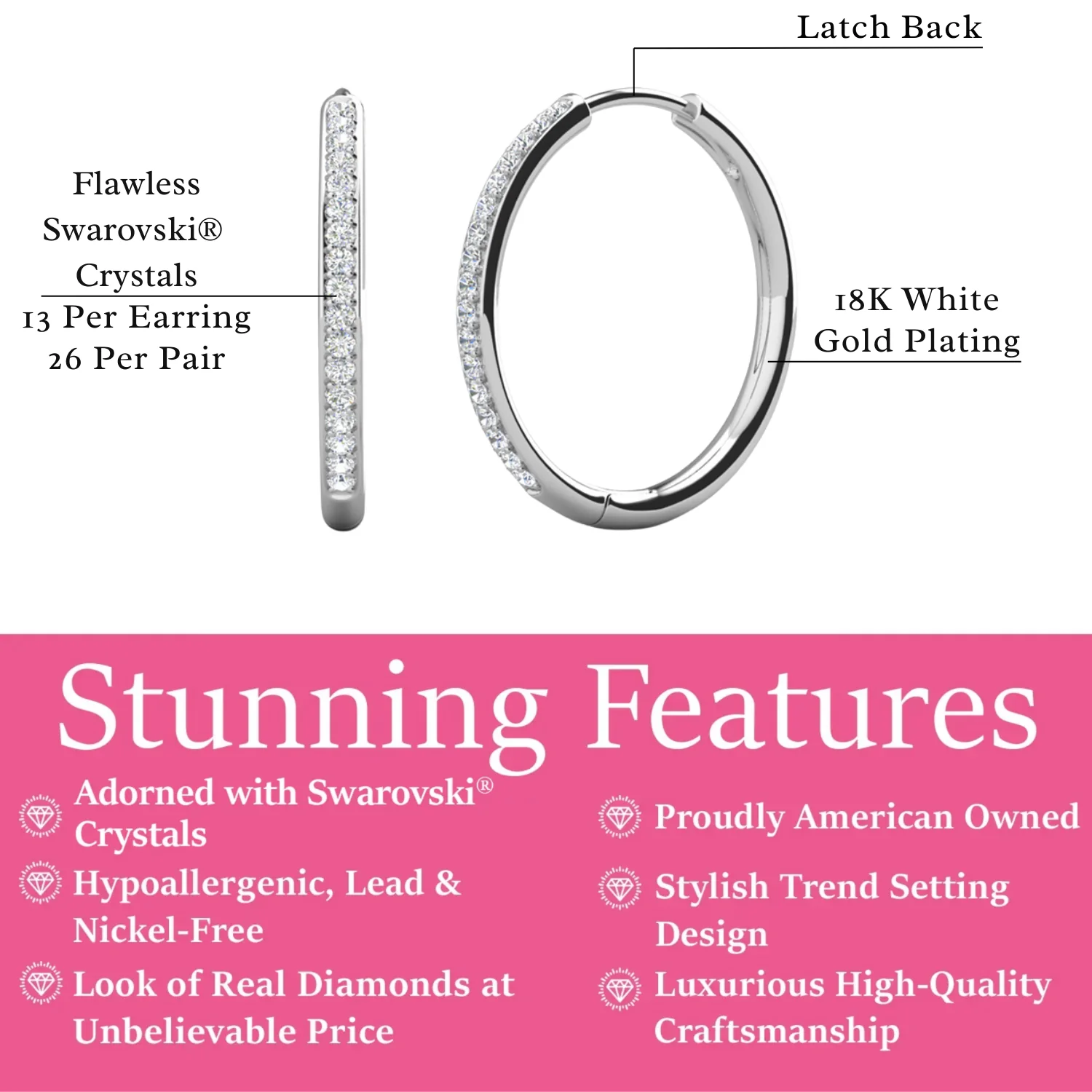 Leslie 18k White Gold Plated 14mm-40mm Hoop Earrings with Swarovski Crystals - Image 20