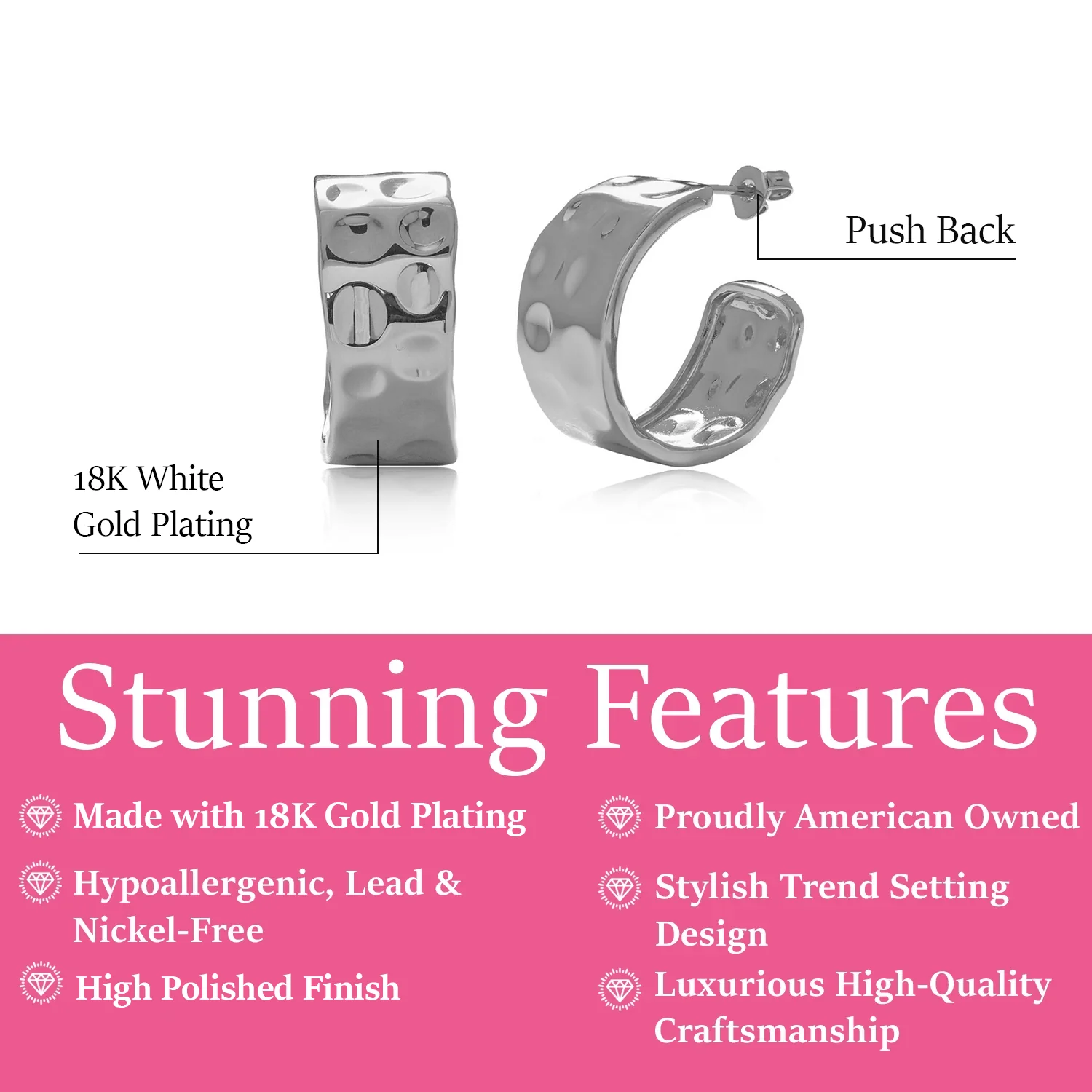 Letty 18k White Gold Plated 21mm Half Hoop Earrings - Image 3