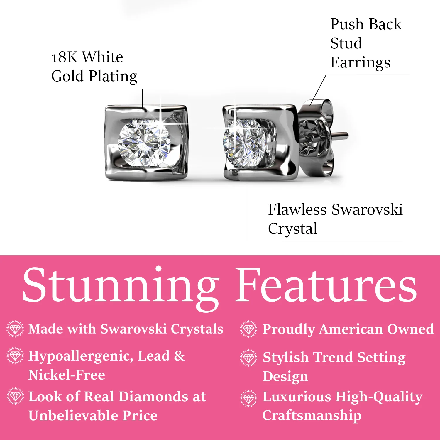 Lindsey 18k White Gold Plated Heart Stud Earrings with Swarovski Crystals - Final Sale - Image 3